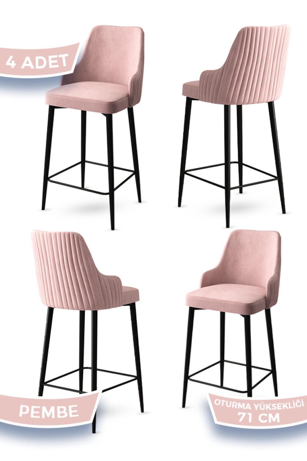Enox Series, 4 Pieces Pink Chair Dining Room Bar Chair, Babyface Fabric, Black Metal Leg ,