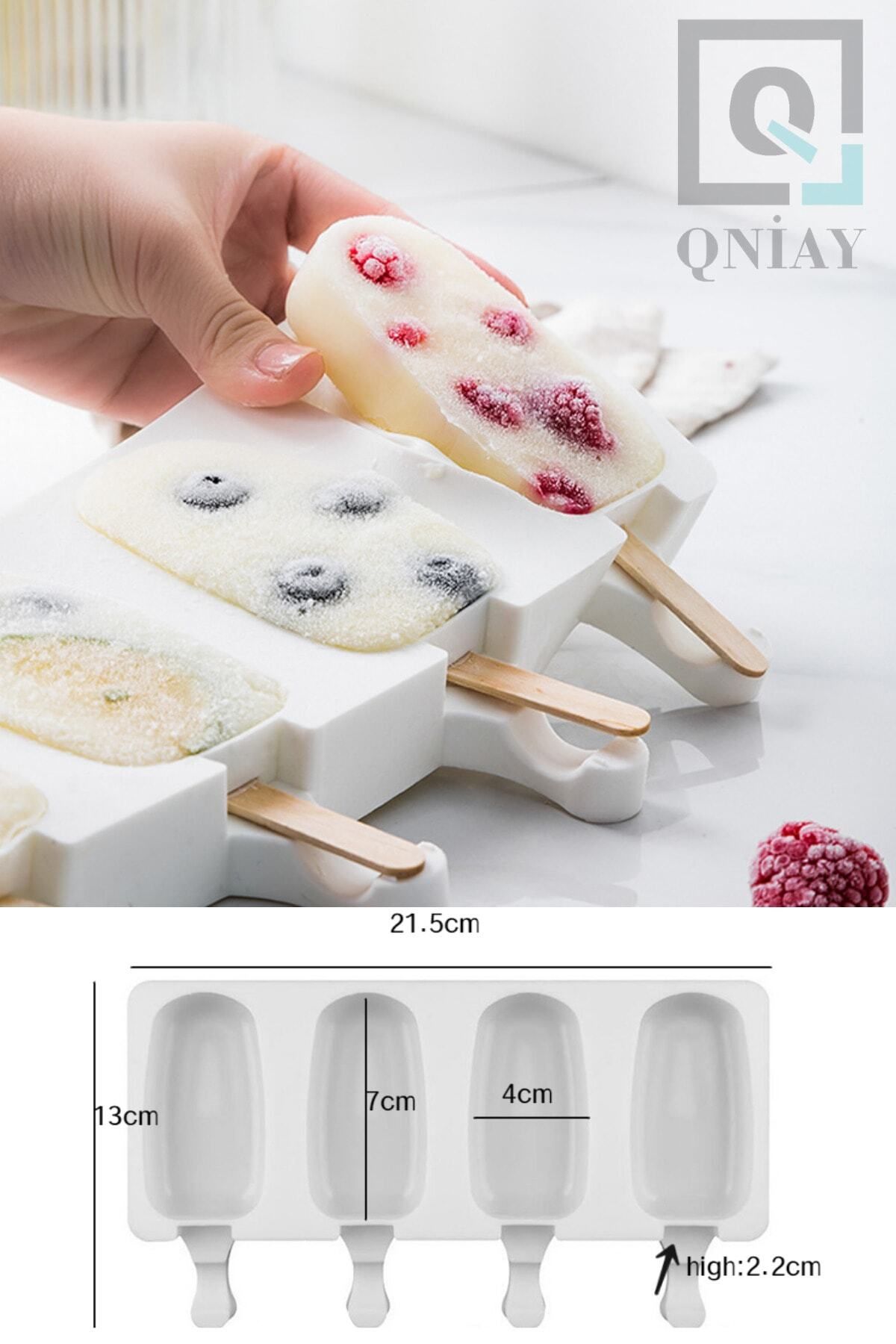 QNİAY-Magnum Model Silicone Ice Cream Mold - 4 Pieces and 50 Wooden Sticks Gift 8