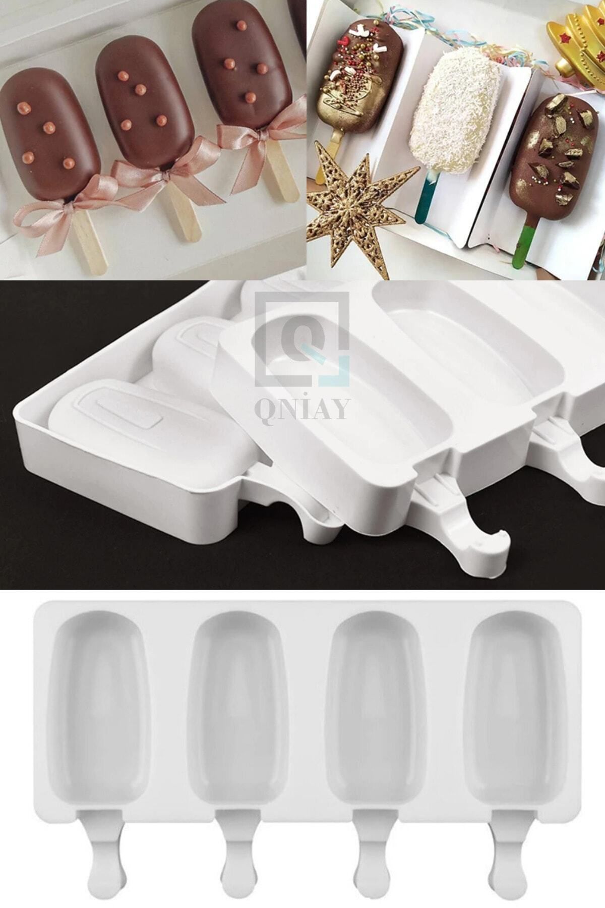 QNİAY-Magnum Model Silicone Ice Cream Mold - 4 Pieces and 50 Wooden Sticks Gift 7