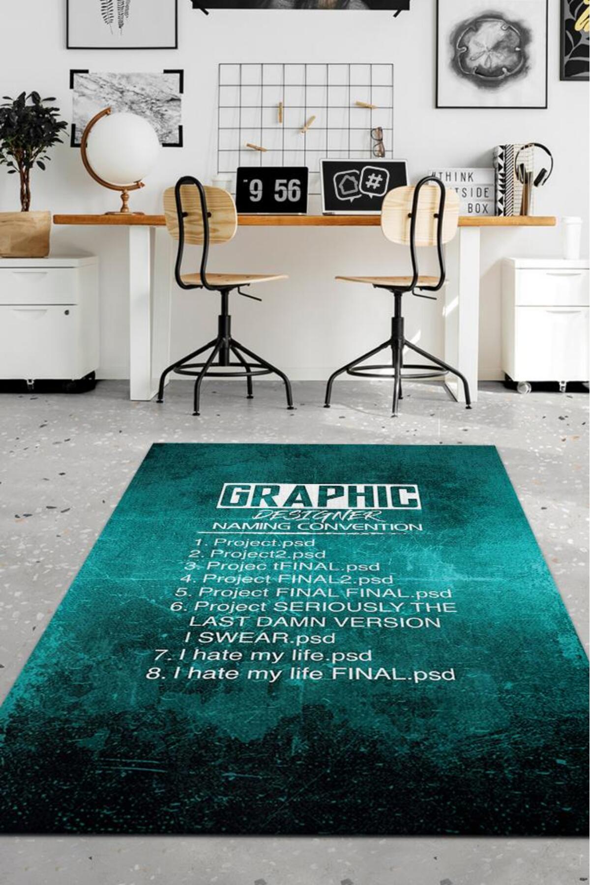 File Names Blue Graphic Themed Carpet Graphic Design Carpet for Gift