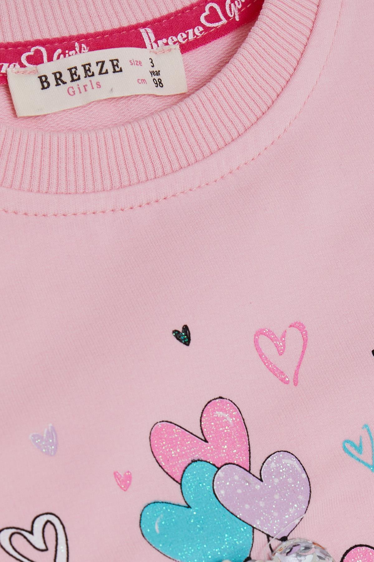 Breeze Kız Çocuk Sweatshirt Pullu Ayıcık Aksesuarlı Simli Yazı Baskılı 1.5-5 Yaş, Pembe fotoğrafı 3 (önizleme)