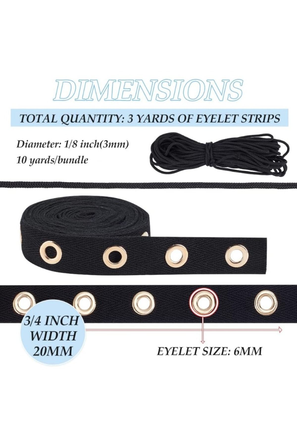 Choice-3 Yards Cotton Grommet Eyelet Twill Tape Trim Black Grommet Twill Tape for Sewing Garment Corsets... 3