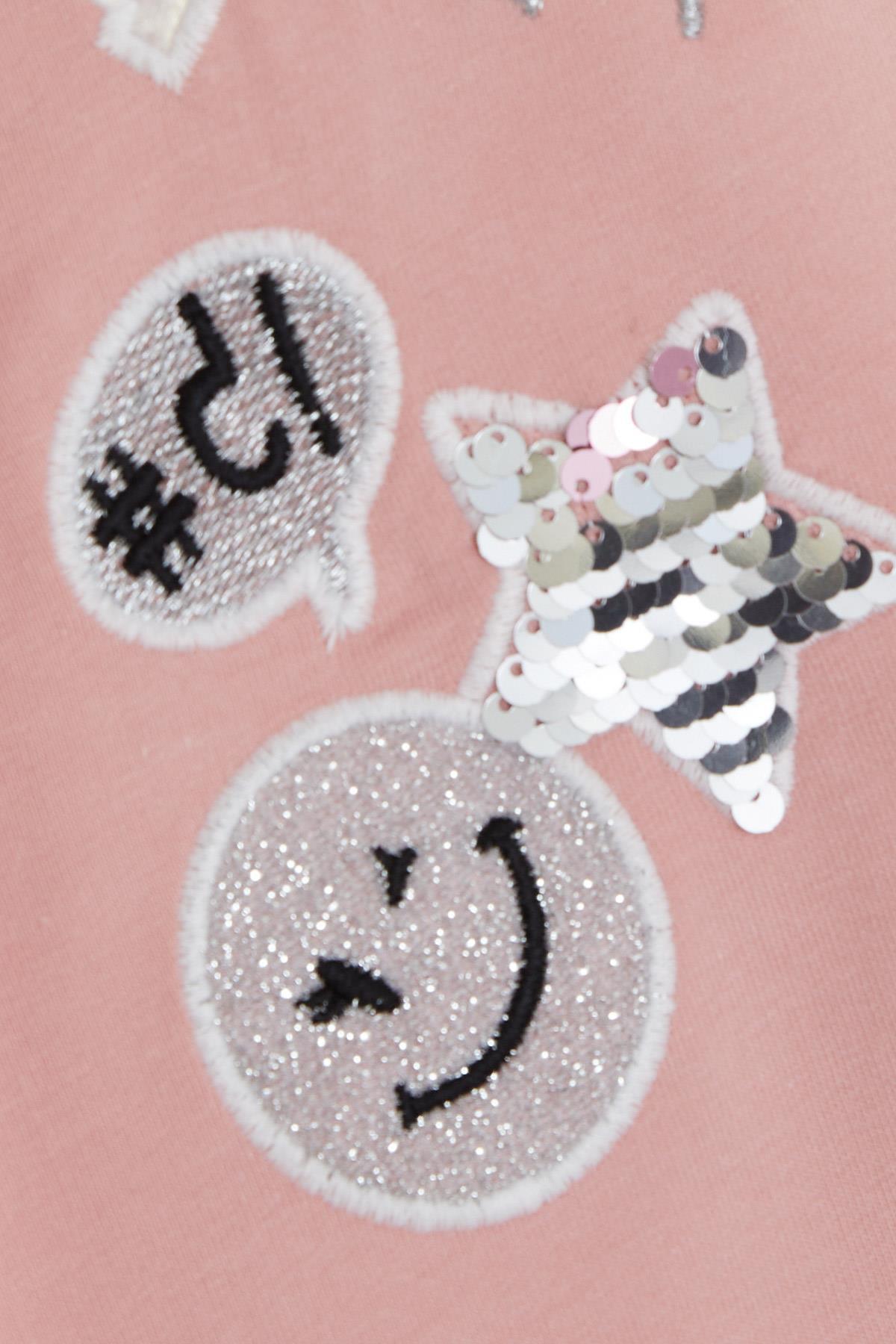 Breeze Kız Çocuk Sweatshirt Pullu Simli Gülenyüz Baskılı 4-9 Yaş, Gülkurusu fotoğrafı 4 (önizleme)