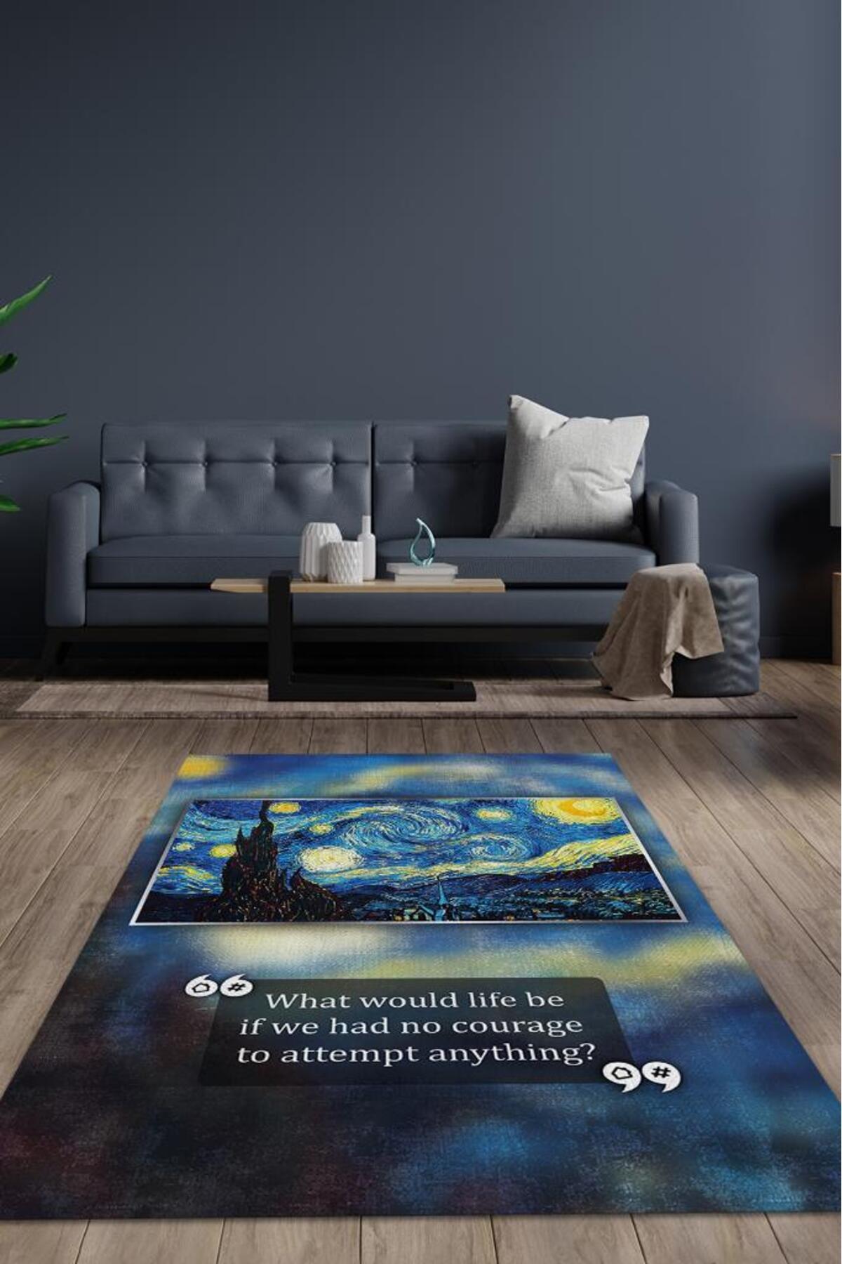 Starry Night Van Gogh Art Lover Rug Multicolor Carpet Painting Themed Rugs Art Rug