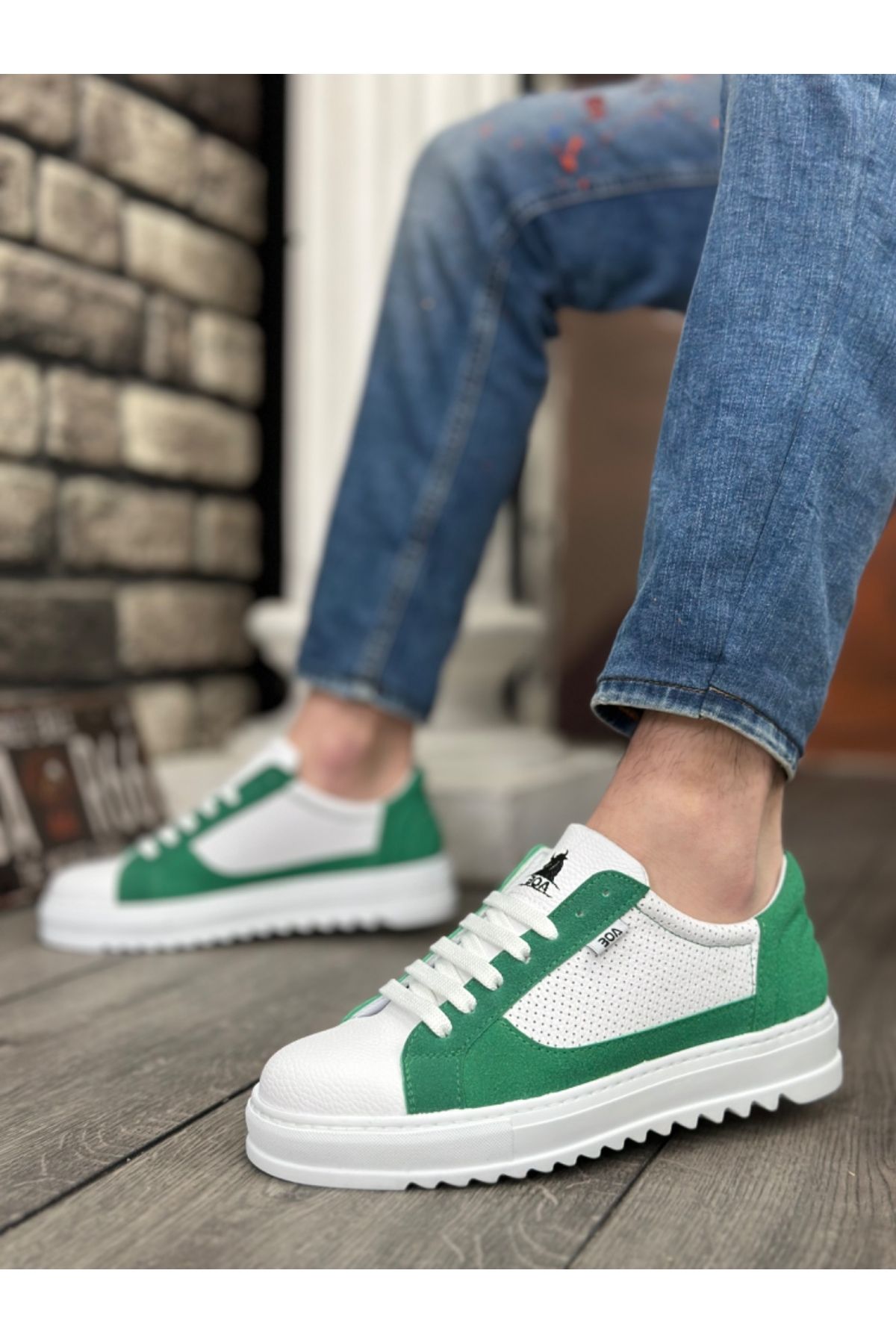 BOA-BOA BA0323 - High Sole White Green Sports Men's Shoes 2