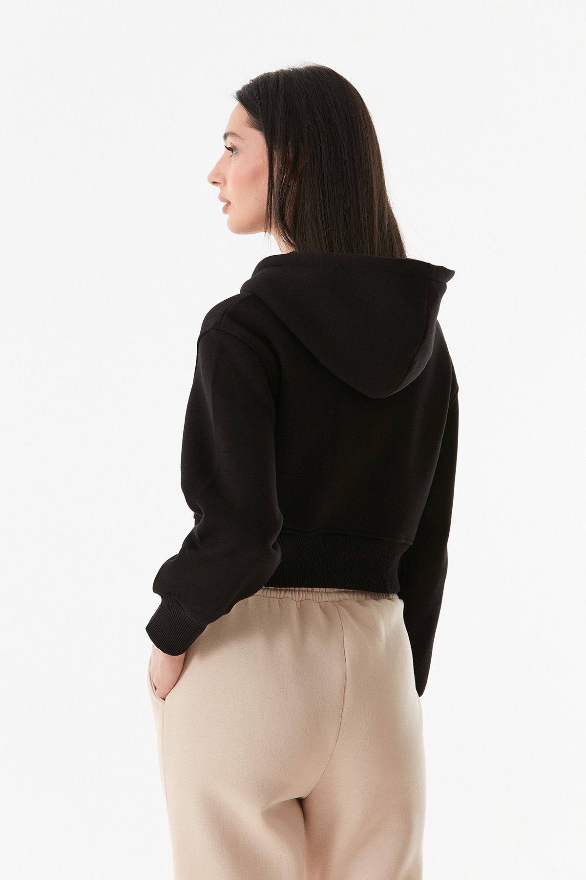 Fulla Moda-3 Yarn Basic Hooded Crop Sweatshirt 4