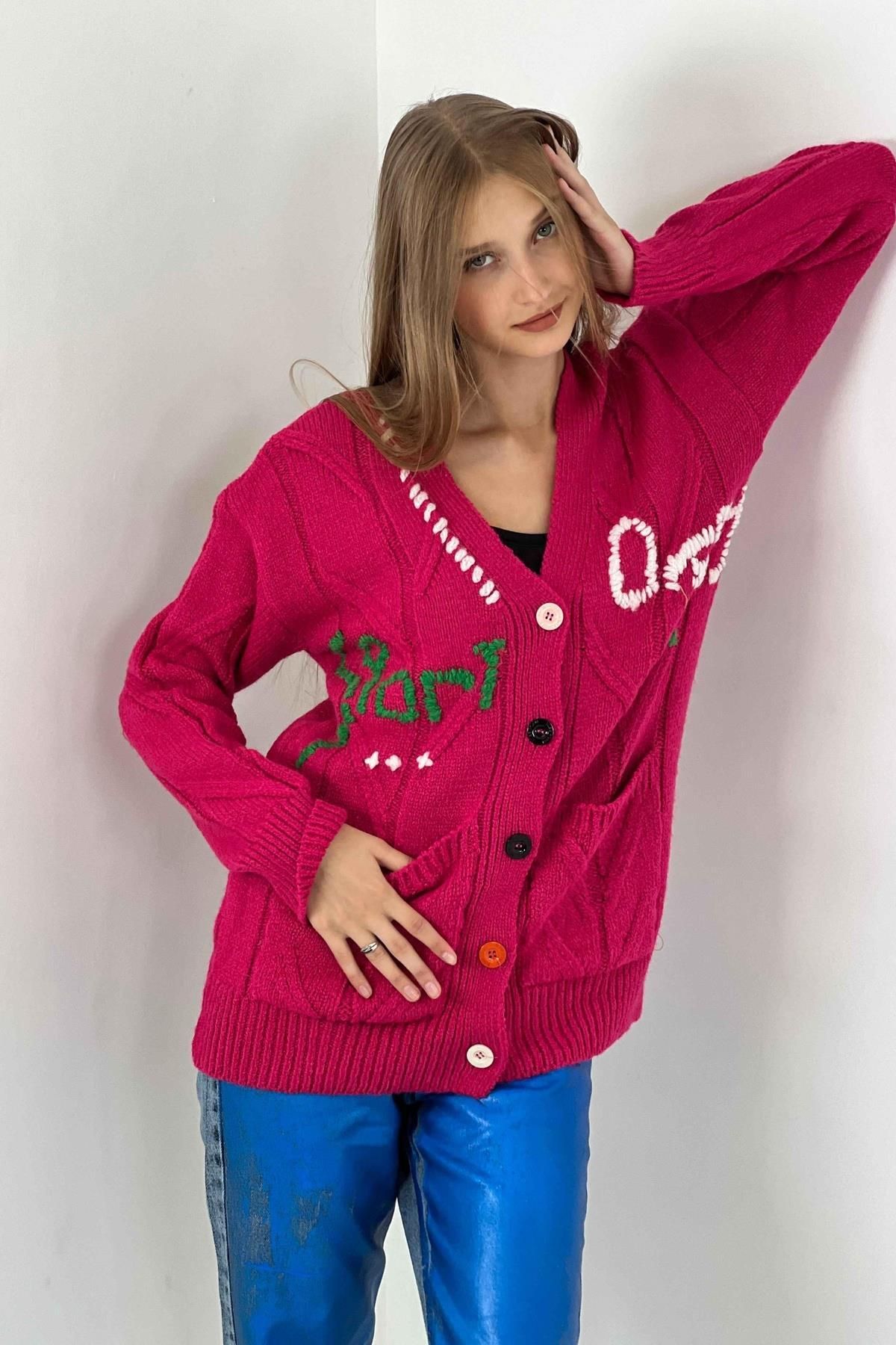 Miss Poem-Cardigan de tricotaj de bază cu nasturi, cu decolteu în V, supradimensionat, cu mânecă lungă 4