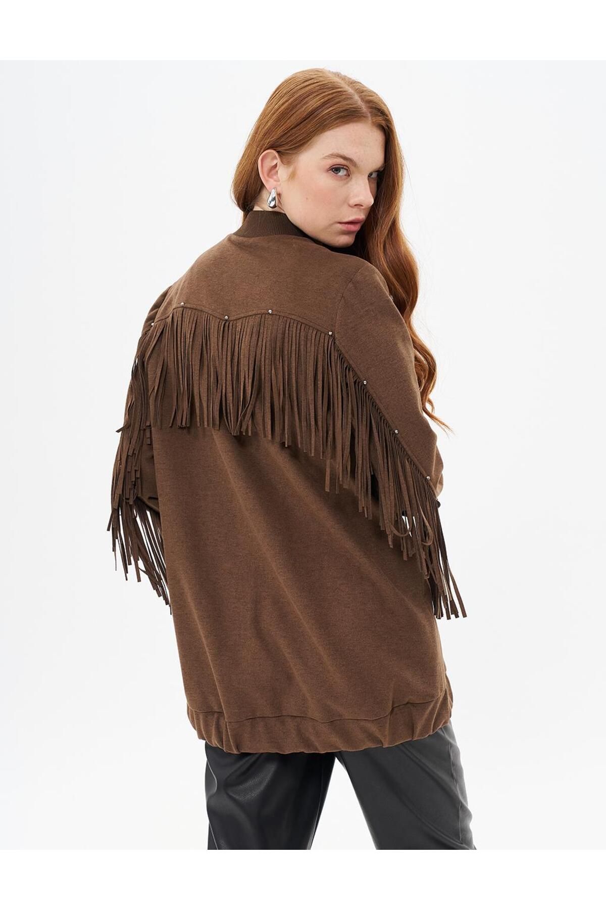 Kayra-Suede Jacket with Tassel Detail on the Back Brown 3