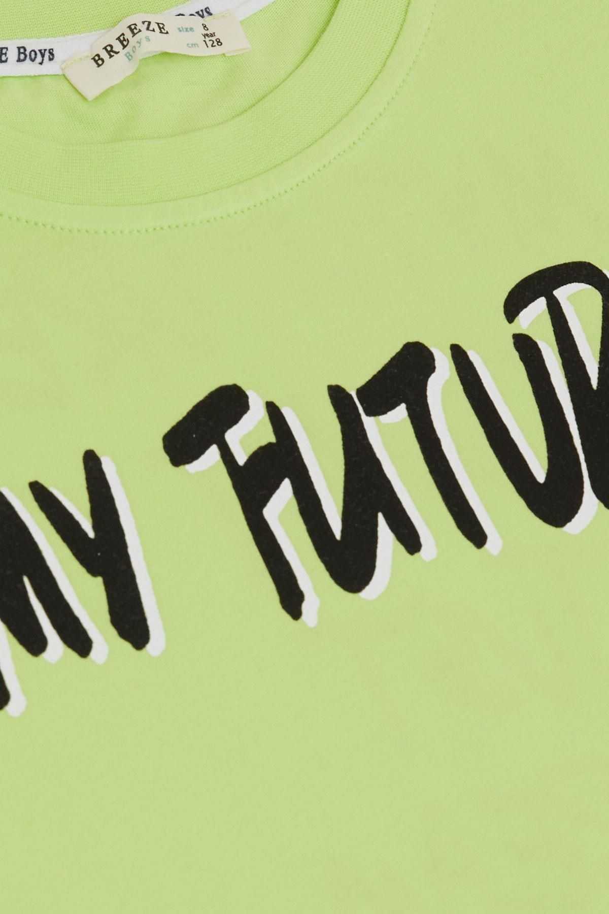 Breeze-Tricou pentru băiat 8-14 ani - tematică viitor, text imprimat, verde fistic 3