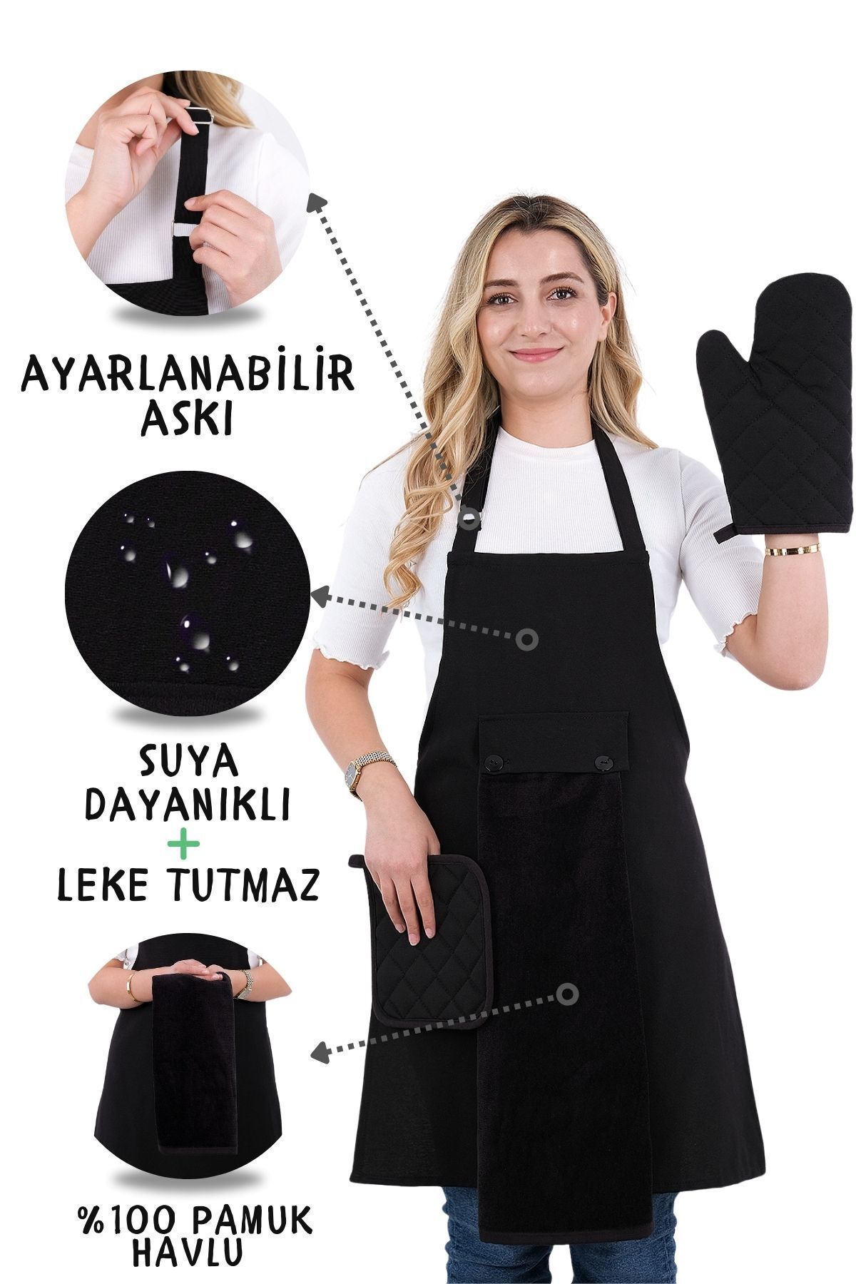 sevilya Star Ayar Askılı Havlulu 4lü Mutfak Önlüğü Seti (ELDİVEN TUTACAK)