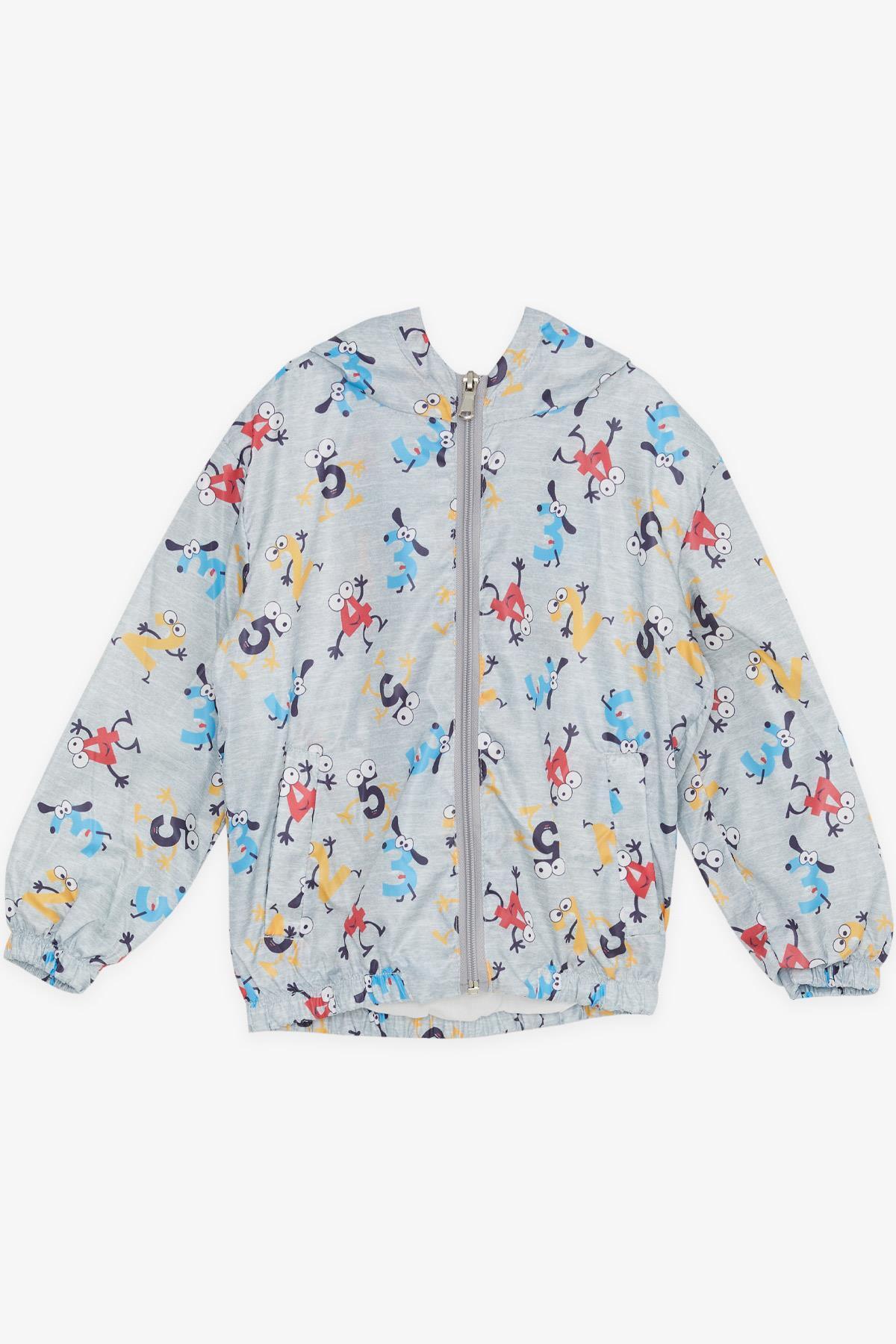 بریز بارانی دخترانه و پسرانه با طرح اعداد رنگارنگ و سورپرایز شده، مناسب برای سنین ۱ تا ۵ سال، خاکستری ملانژ