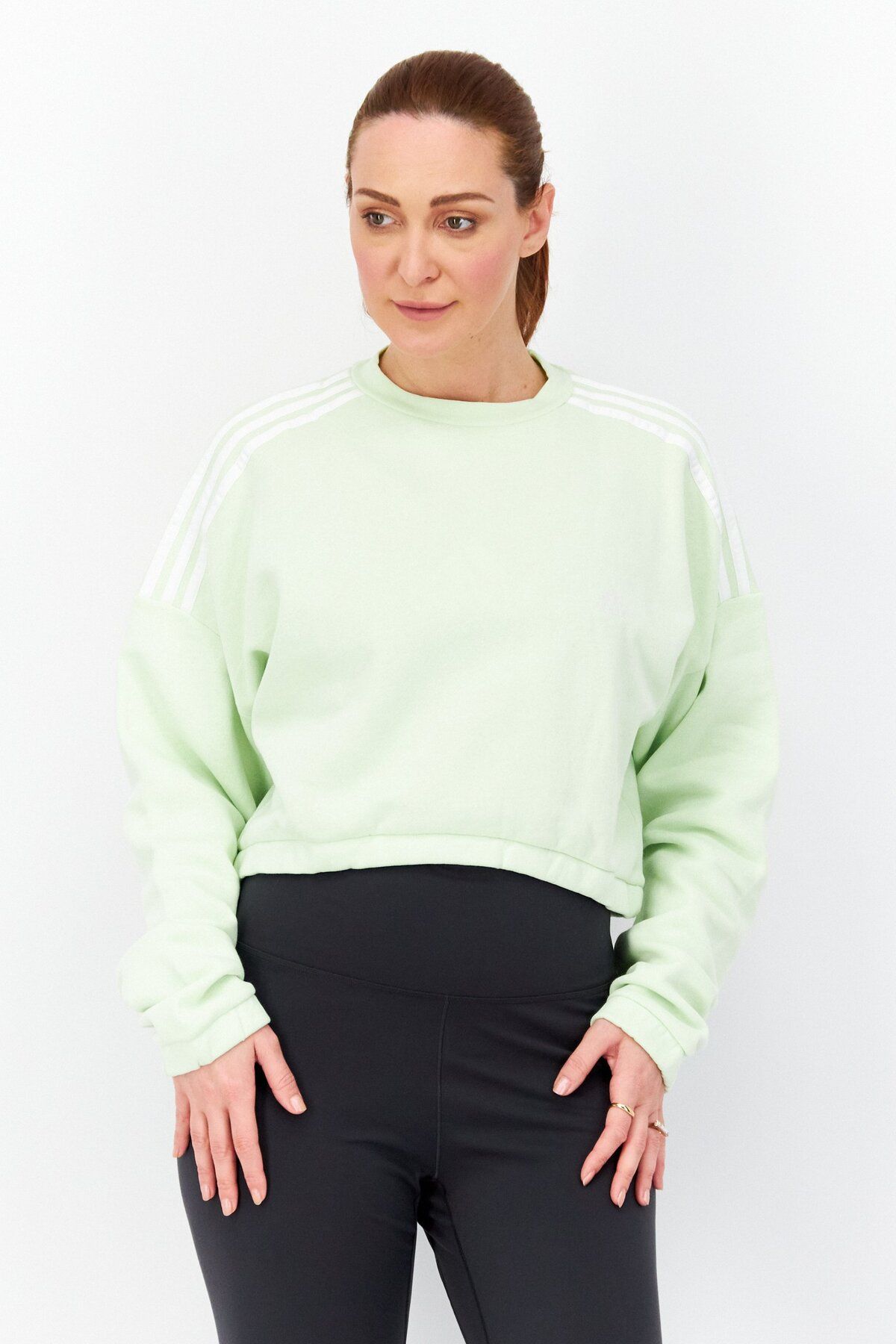 adidas-Women Sportswear Fit Long Sleeves Training Sweatshirt, Lime 1