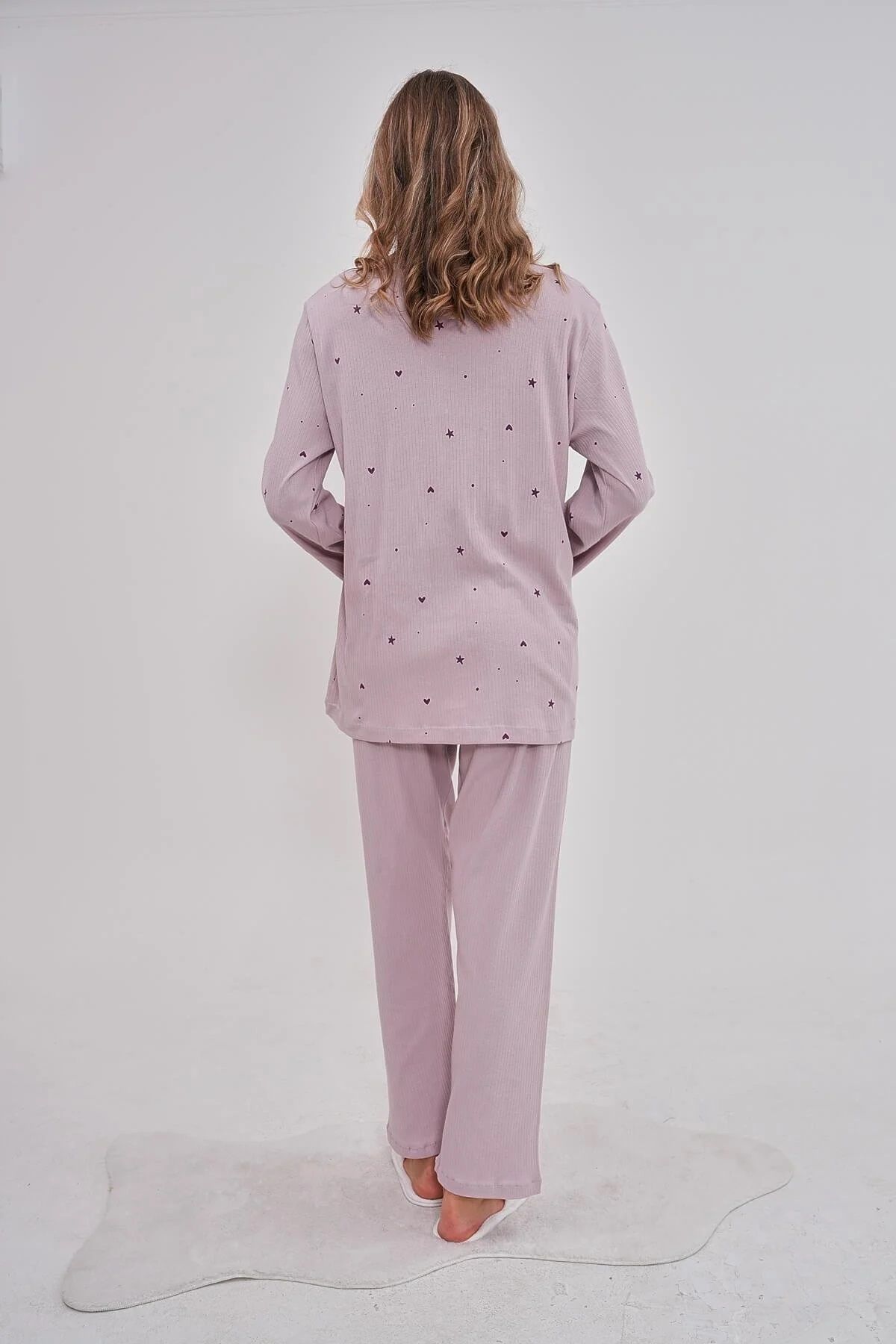 Mecit Pijama-Women's Plus Size Long Sleeve Winter Materni Pajamas Set 100% Cotton 3