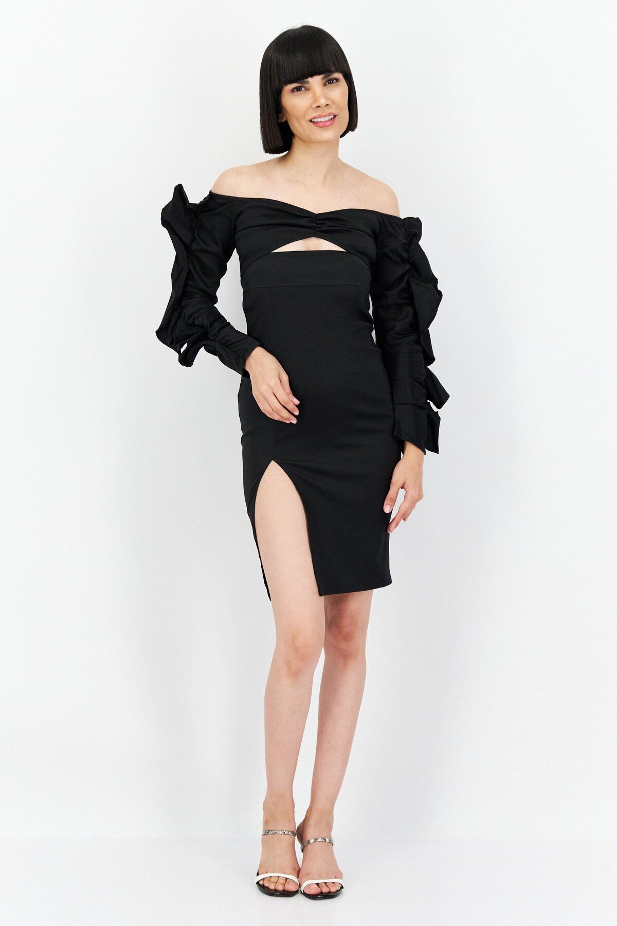 NaaNaa-Women Solid Mini Dress, Black 3
