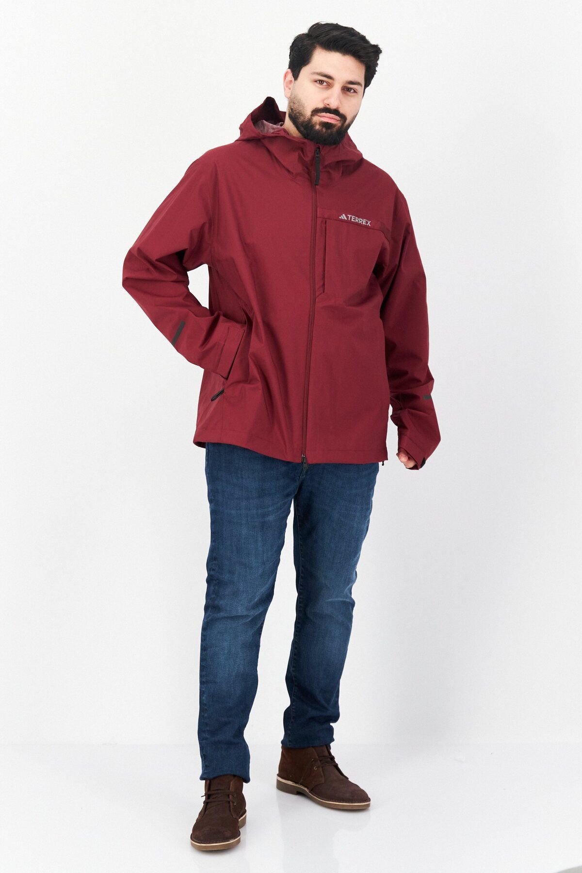 adidas-Men Sportswear Fit Long Sleeves Outdoor Jacket, Maroon 4