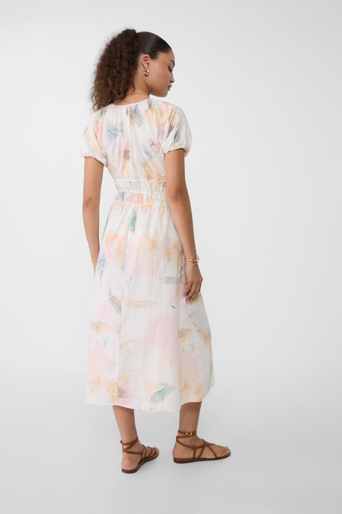 Stradivarius-Floral print puff midi dress 3