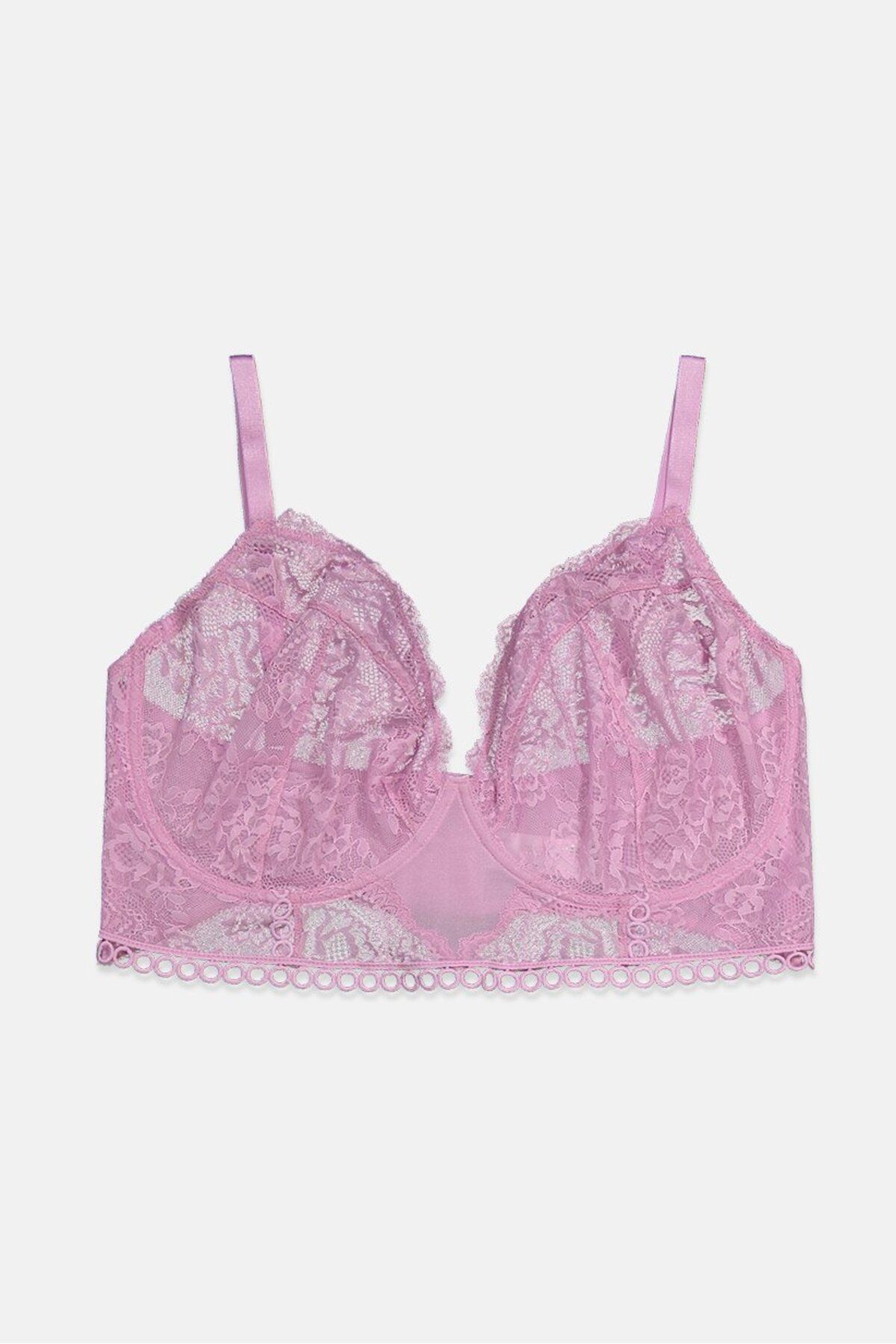 Asos Design-Women Lace Underwired Trim Corset Bra, Pink 1