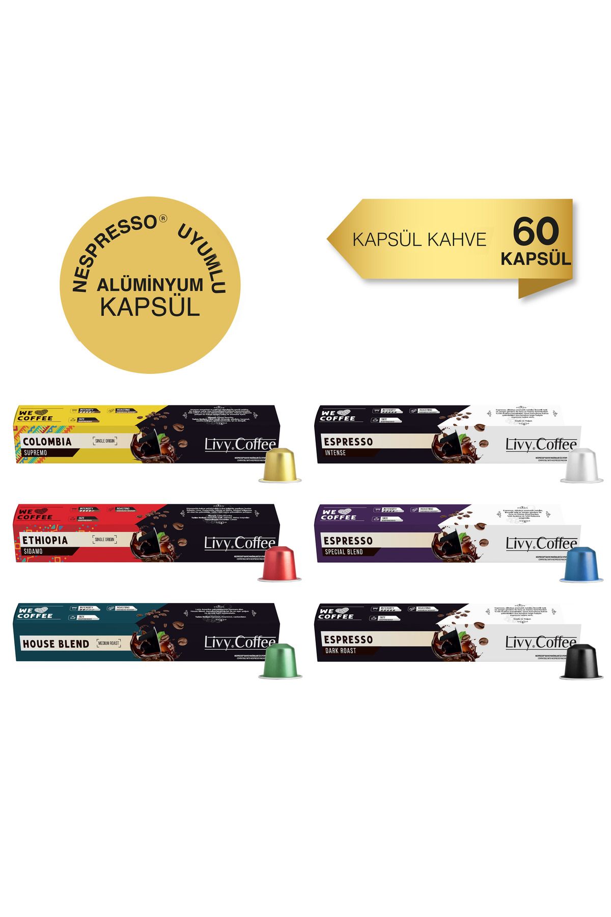 Livy Coffee Alüminyum Kapsül Nespresso® Uyumlu Kapsül Kahve 60 Kapsül