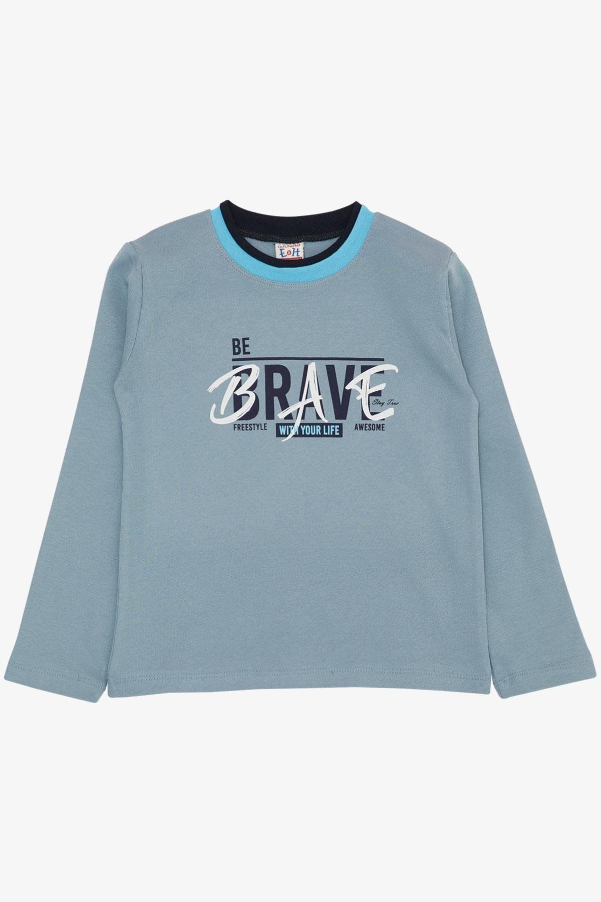 Breeze-Ice Blue Boy's T-Shirt 5-9 Years - Text Printed, Long Sleeve 1