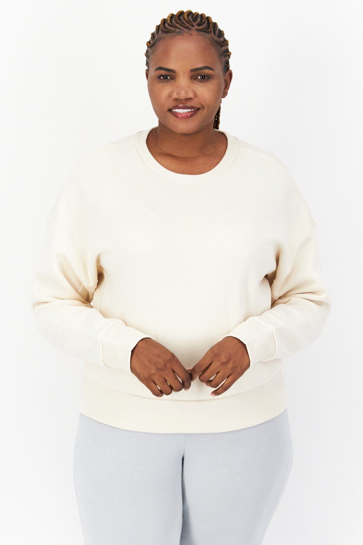 adidas-Women Plus Size Long Sleeves Running Sweatshirt, Off White 1