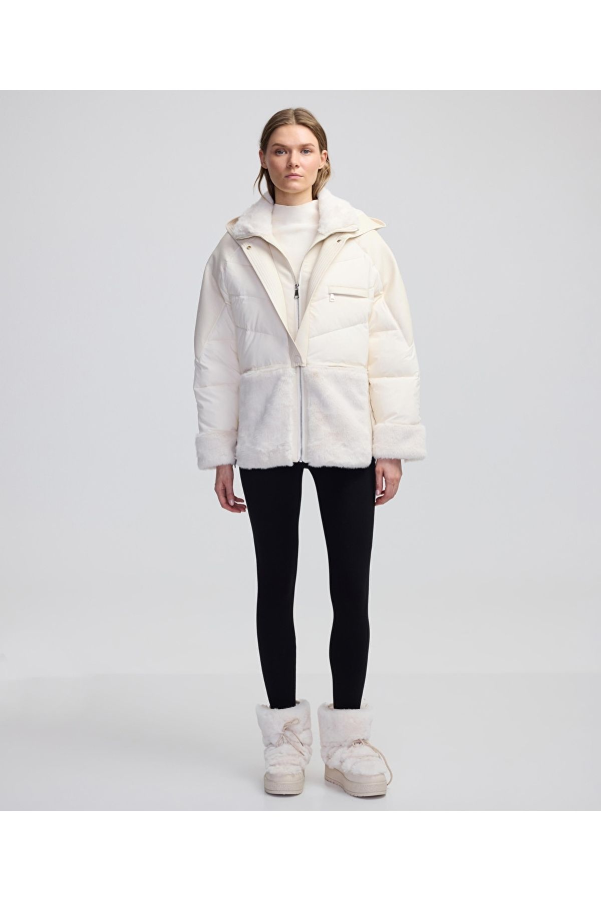 İpekyol-Faux Fur and Leather Mix Inflatable Coat 2