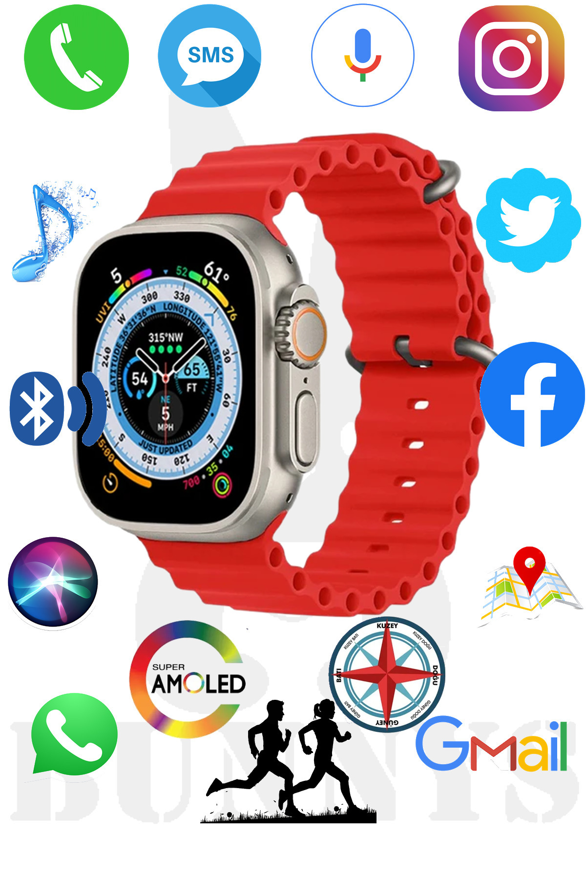 Galaxy A30 Uyumlu Akıllı Saat Watch 8 Ultra 49MM HK8 PROMAX AMOLED EKRAN