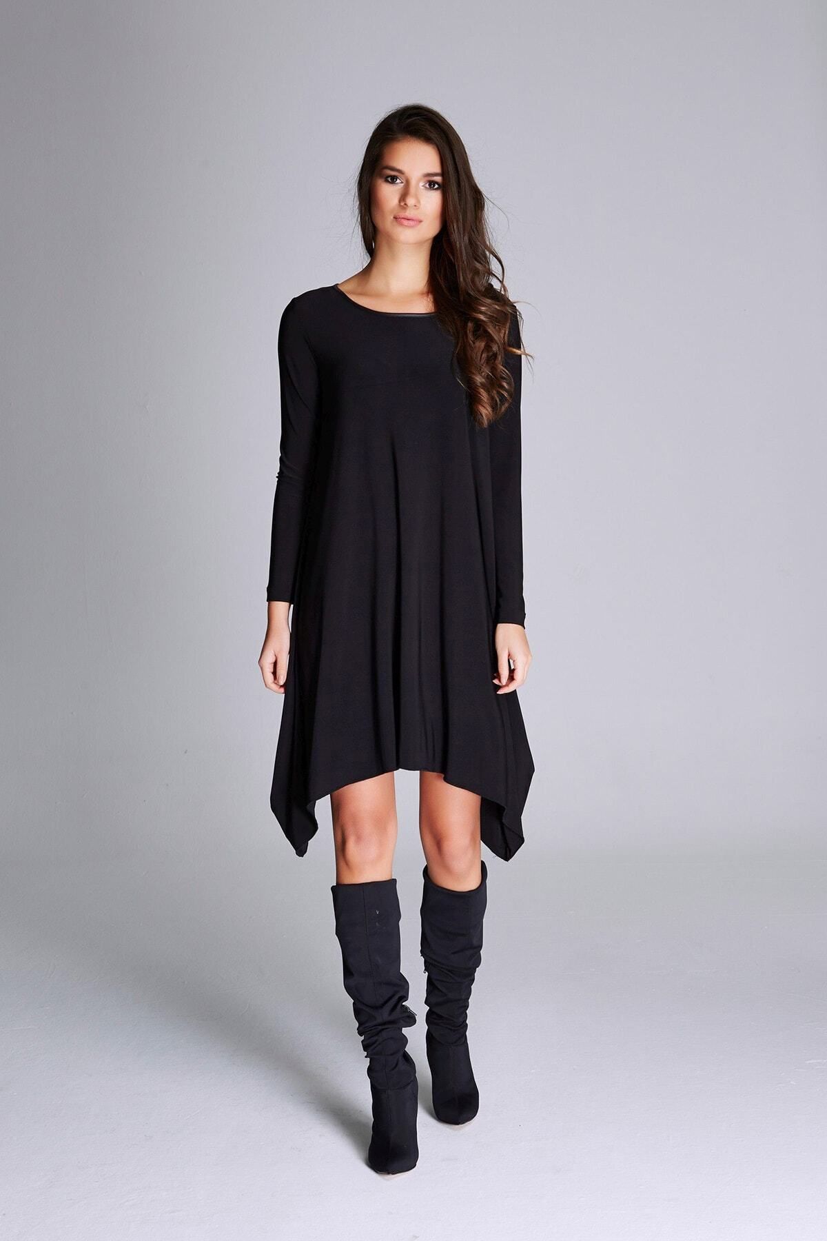Laranor-Rochie neagră de damă cu croială asimetrică - Eleganță de zi și de noapte 14l4082 6