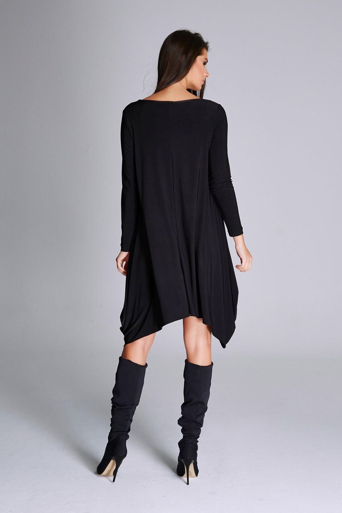 Laranor-Rochie neagră de damă cu croială asimetrică - Eleganță de zi și de noapte 14l4082 5