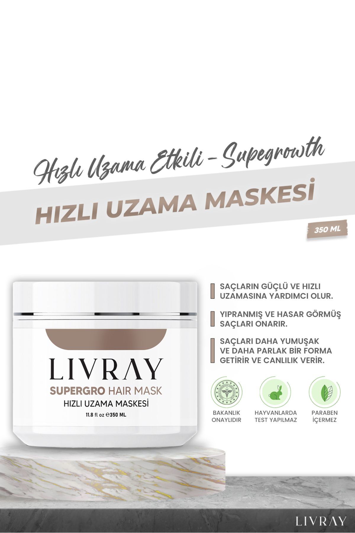 Livray SuperGRO Hair Mask - Hızlı Uzama Maskesi (350 ML)