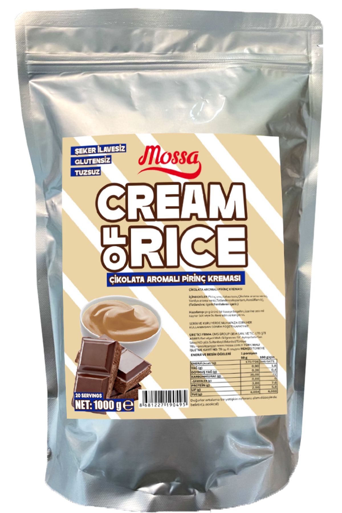 Mossa Cream Of Rice Çikolata Aromalı 1000 gr Pirinç Kreması 20 Servis