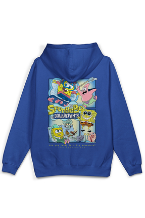 Overoz Sünger Sırt Baskılı Kapüşonlu Yarı Oversize Sweatshirt Mavi Hoodie 1232