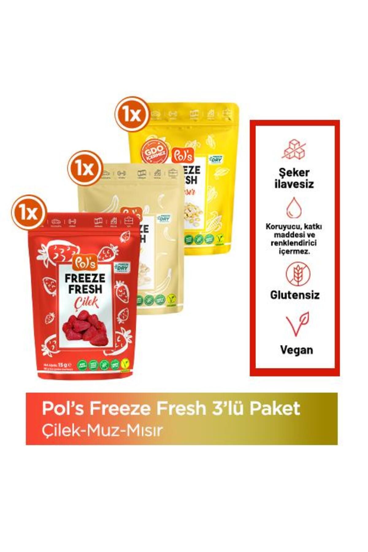 Pol’s Freeze Fresh Çilek 15 G X 1 Adet, Muz 20 G X 1 Adet ,mısır 25 G X 1 Adet Freeze Dry Dondurular