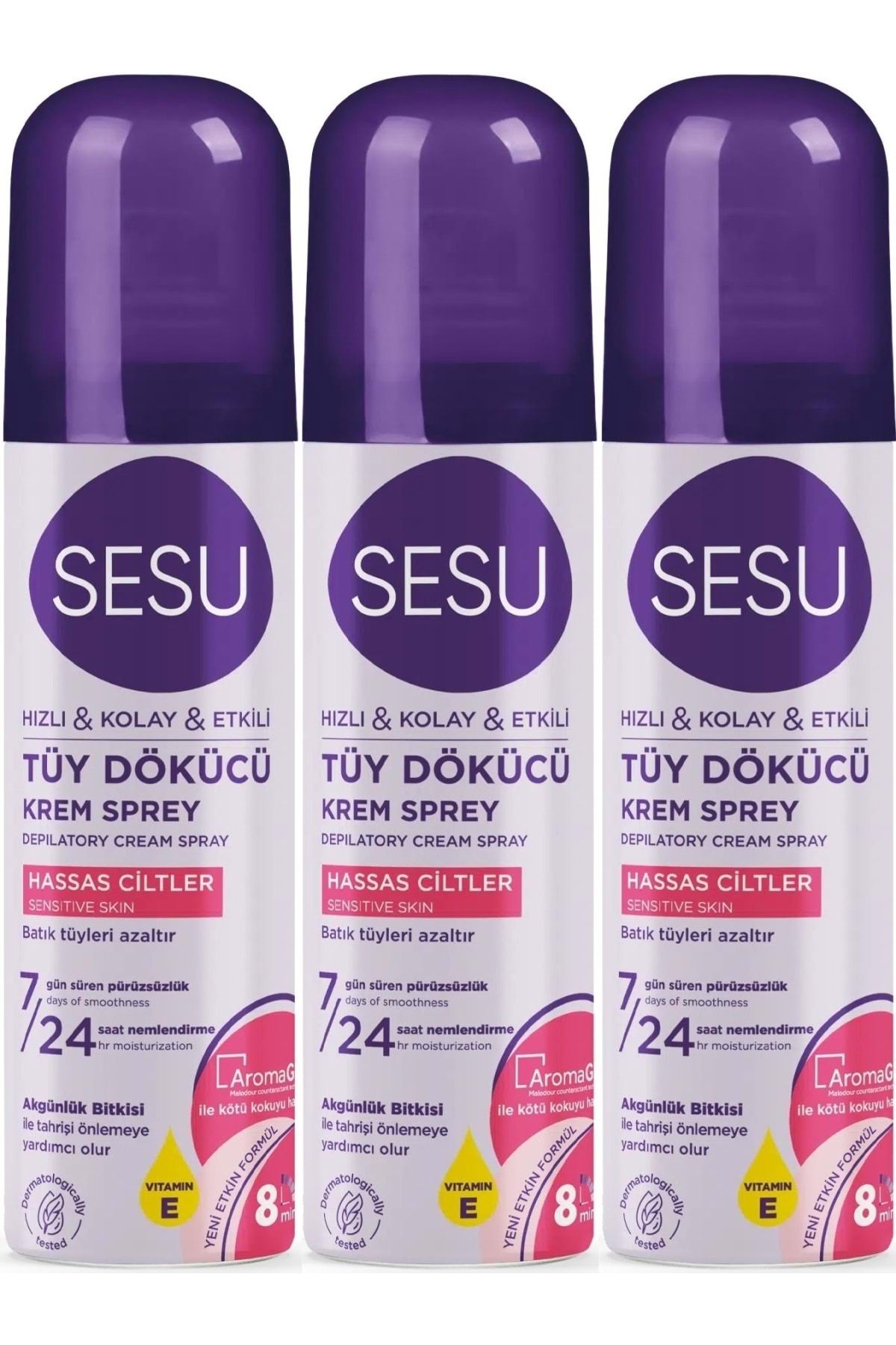 Sesu Tüy Dökücü Köpük Krem Sprey 150ML Hassas Ciltler (3 Lü Set)