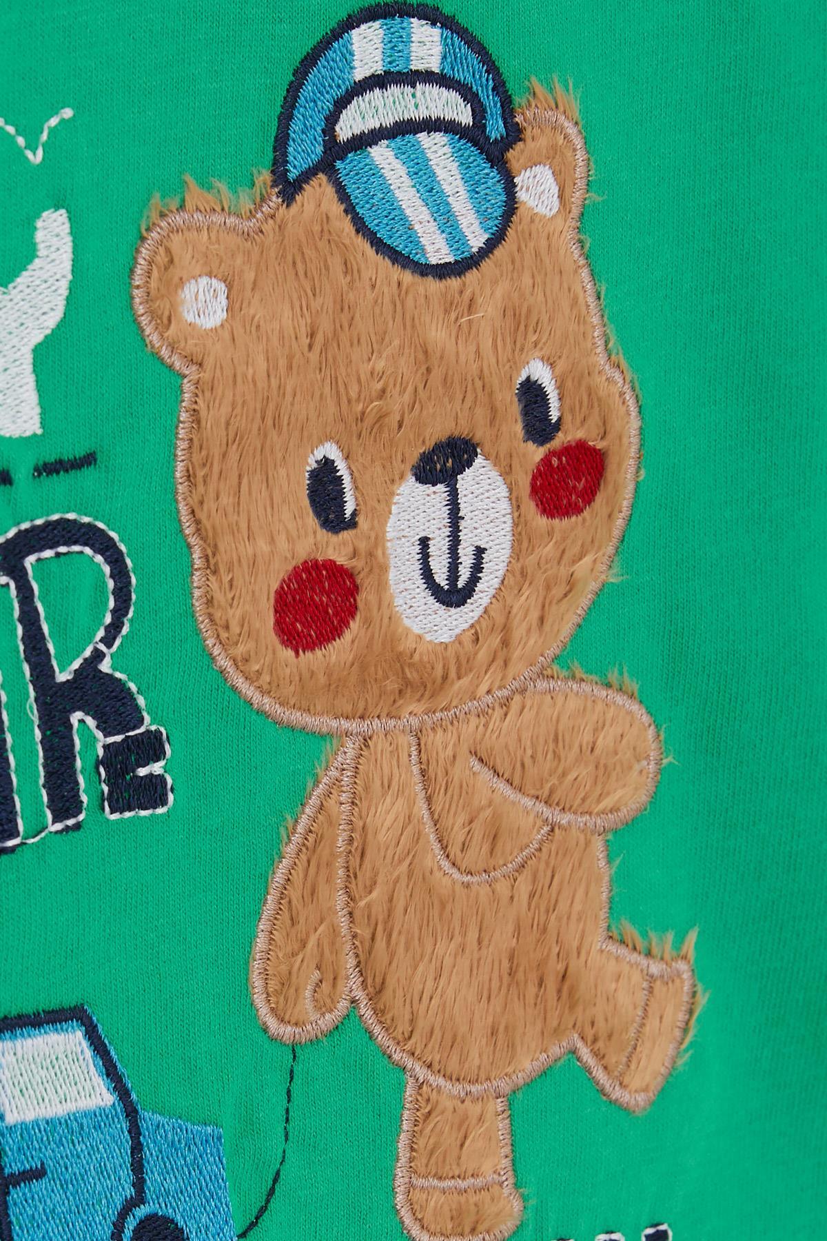 Breeze Erkek Bebek Uzun Kollu Tişört Ayıcık Baskılı Yazı Nakışlı 9 Ay-3 Yaş, Yeşil fotoğrafı 4 (önizleme)