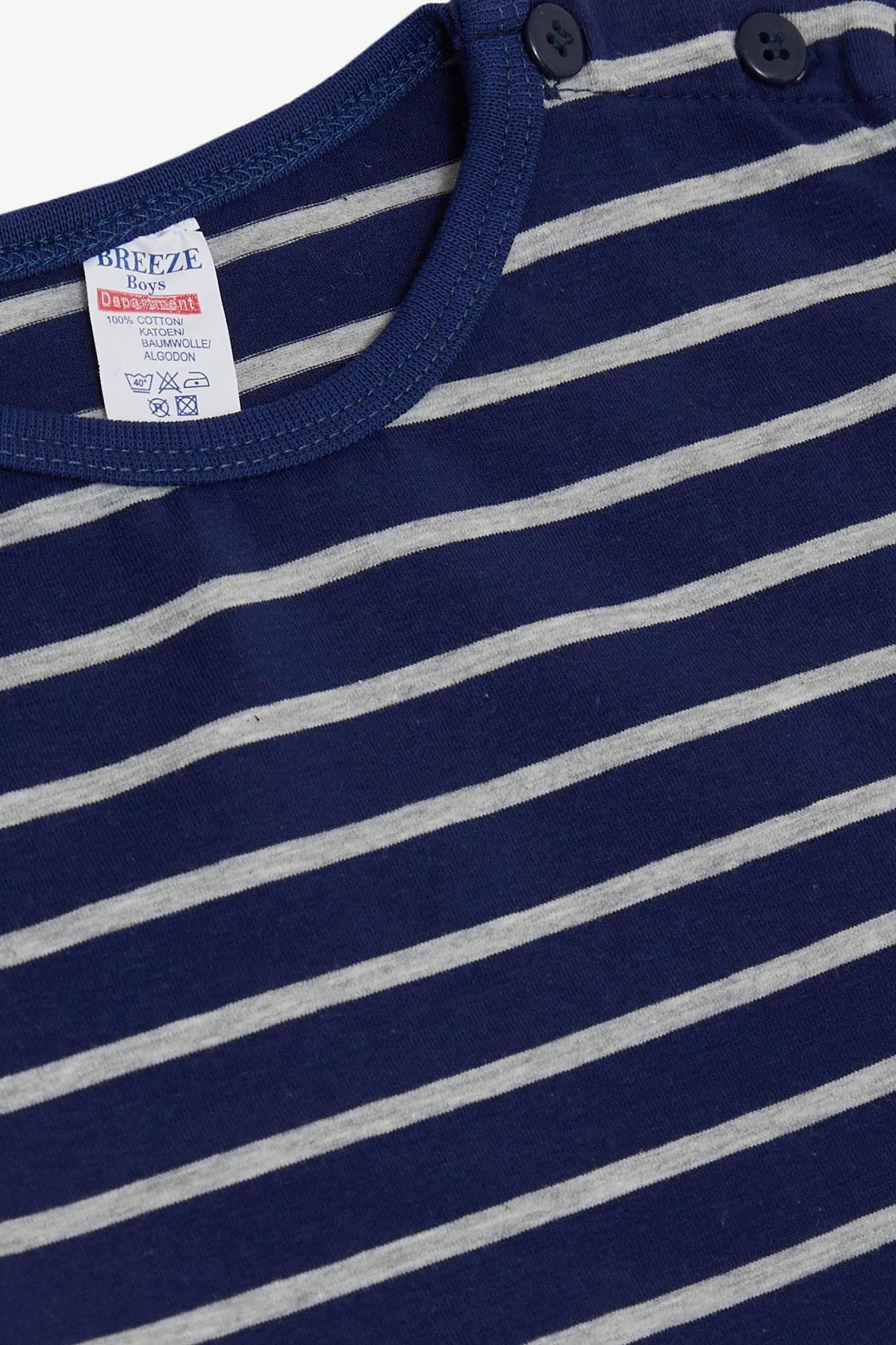 Breeze-Baby Boy Long Sleeve T-Shirt Placket Striped 9 Months-3 Years, Navy Blue 3