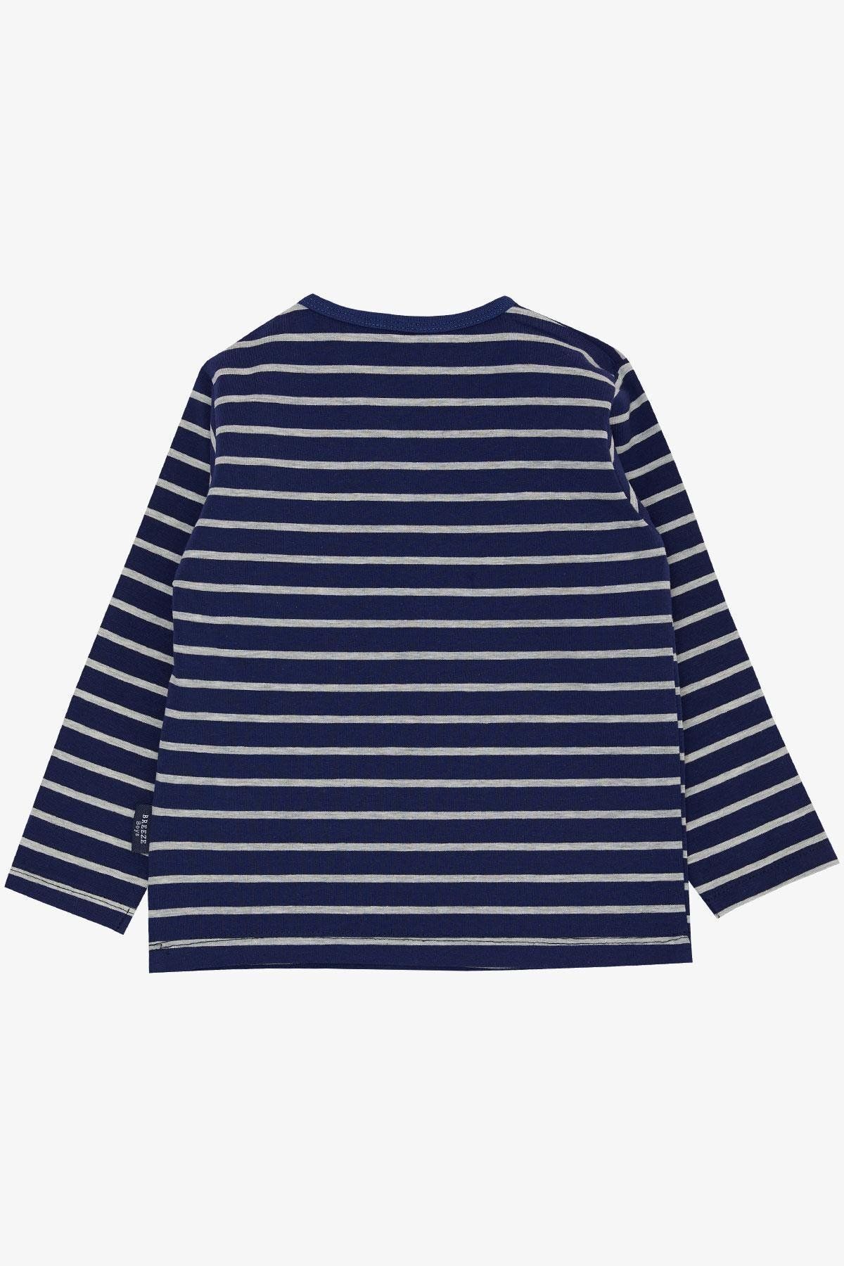 Breeze-Baby Boy Long Sleeve T-Shirt Placket Striped 9 Months-3 Years, Navy Blue 2