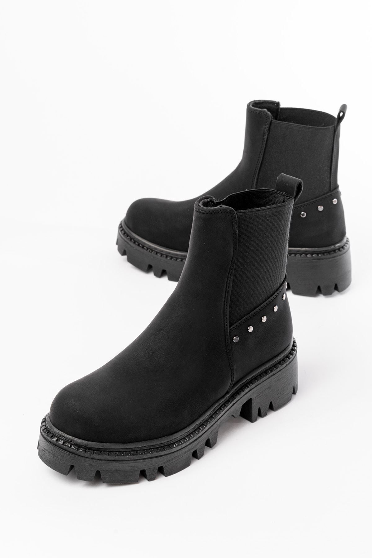 ASFSTORE 868-2005 Siyah Zümrüt Lastikli Günlük Kadın Bot