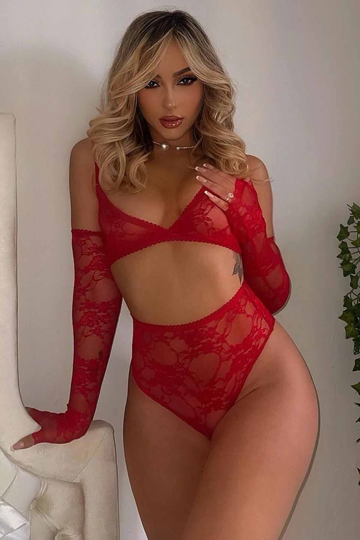 Merry See-Fancy Bra Panty Set with Gloves 3