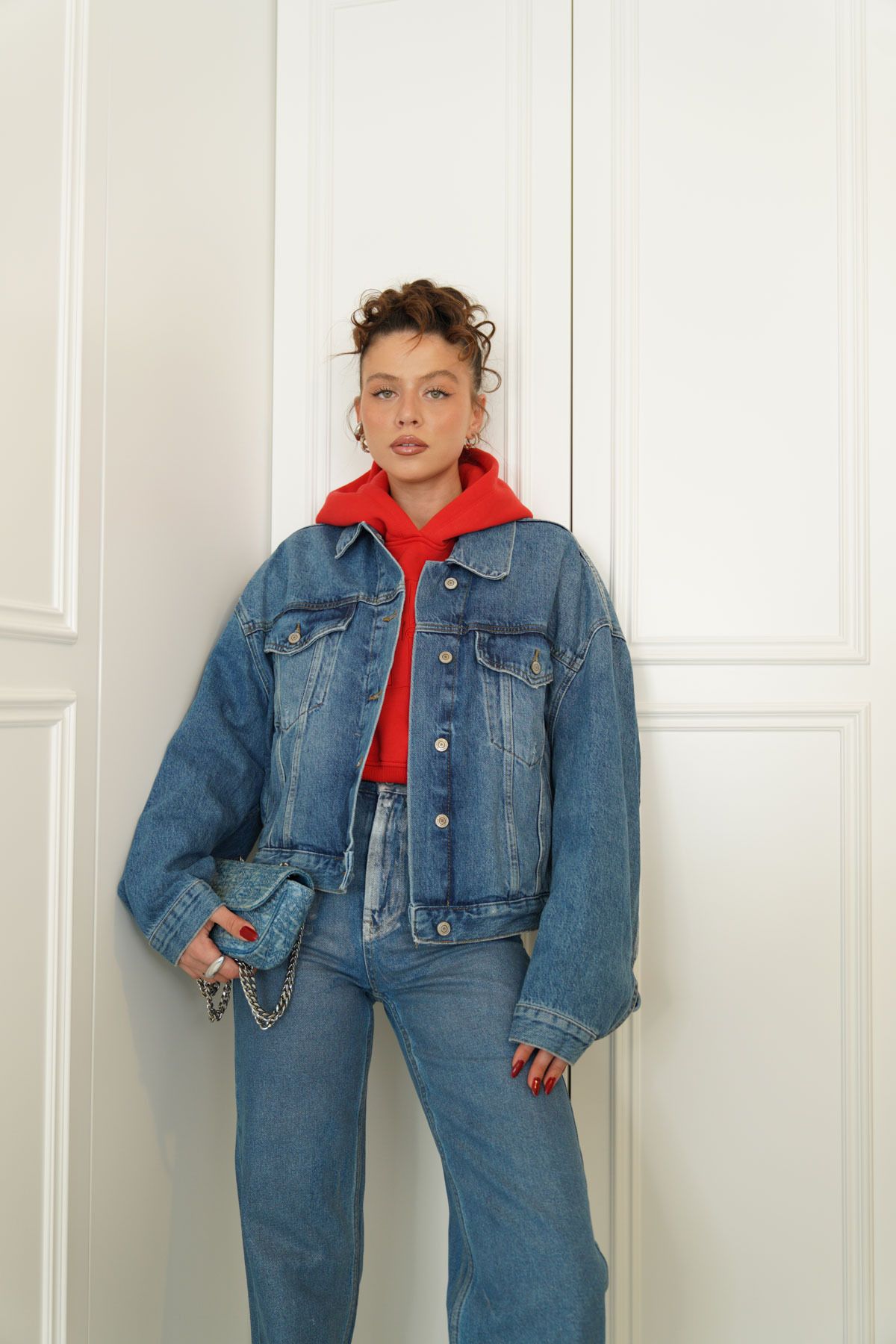 SeninOlsun Jachetă De Jeans Oversize Albastră Femeie - 38