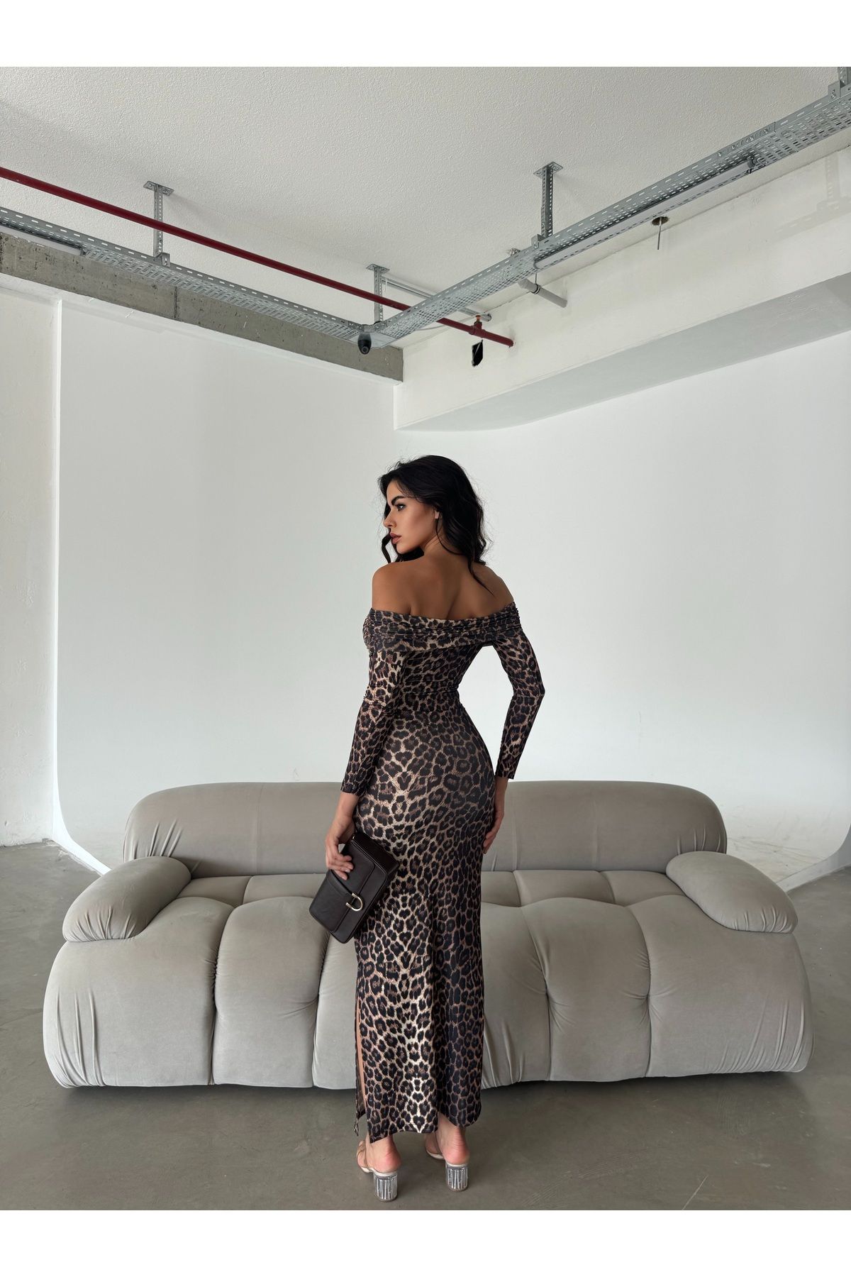 Friday Mood-Rochie maxi de damă cu guler Madonna cu fante 5