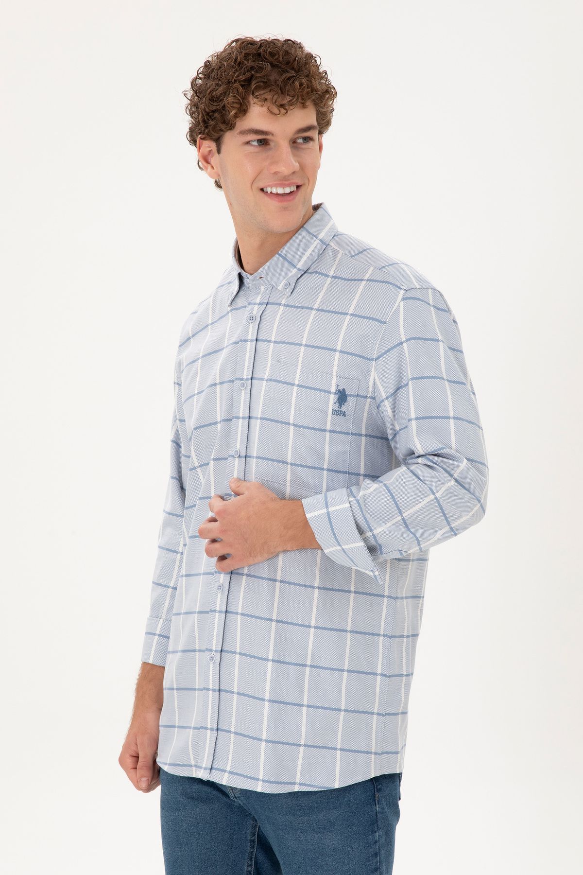 پیراهن آستین بلند مردانه آبی تیره 50290277-VR032 U.S. Polo Assn.