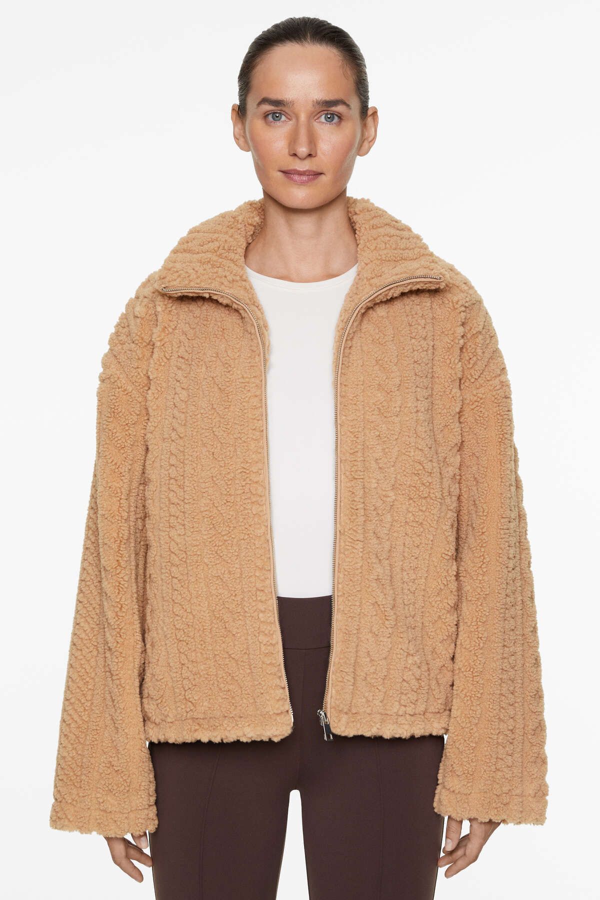 Oysho-Faux Wool Fabric Hair Knitted Jacket - K 1