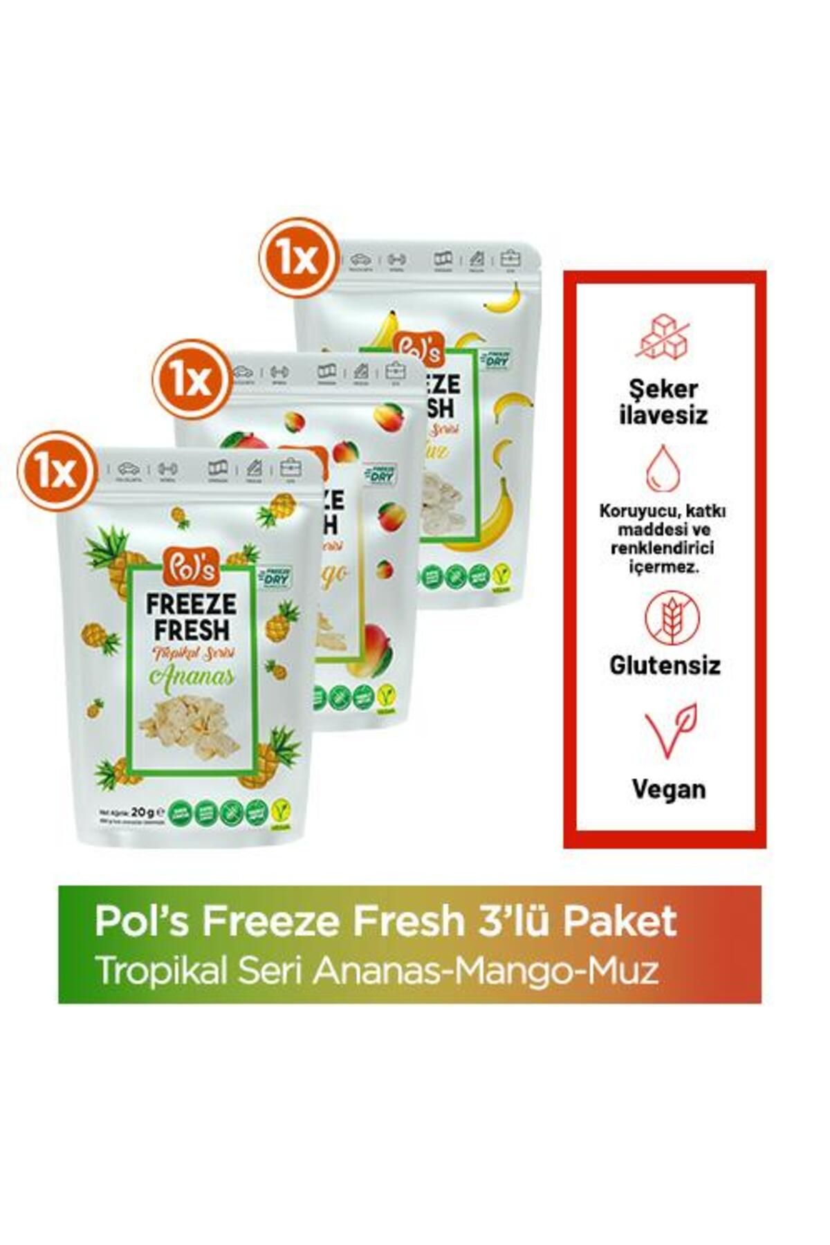 Freeze Fresh Tropikal Seri Ananas 20 G, Mango 20 G, Muz 20 G Freeze Dry Dondurularak Kurutulmu