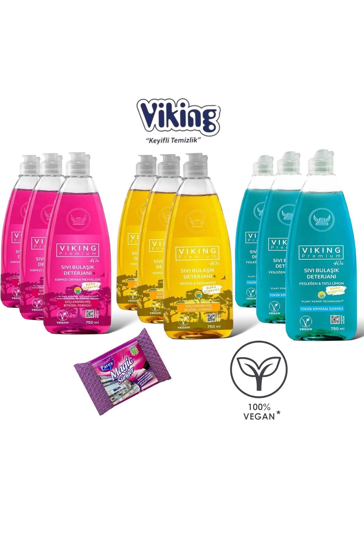 Viking Premium Sevilen 3'lü Ekonomik Bulaşık Deterjanı X9 Adet + Magic Sünger