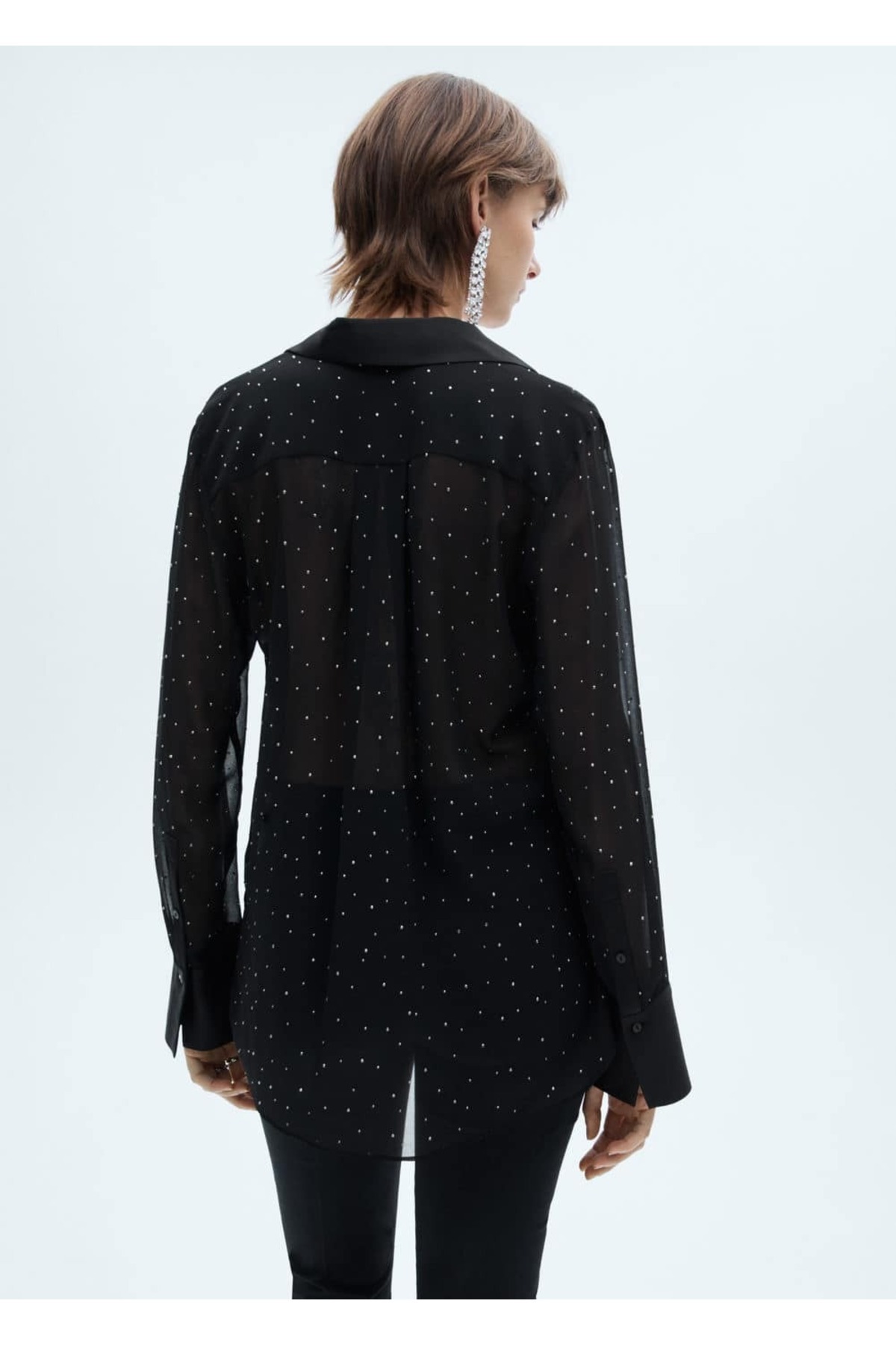 MANGO Woman-Semi Sheer Studded Shirt 4