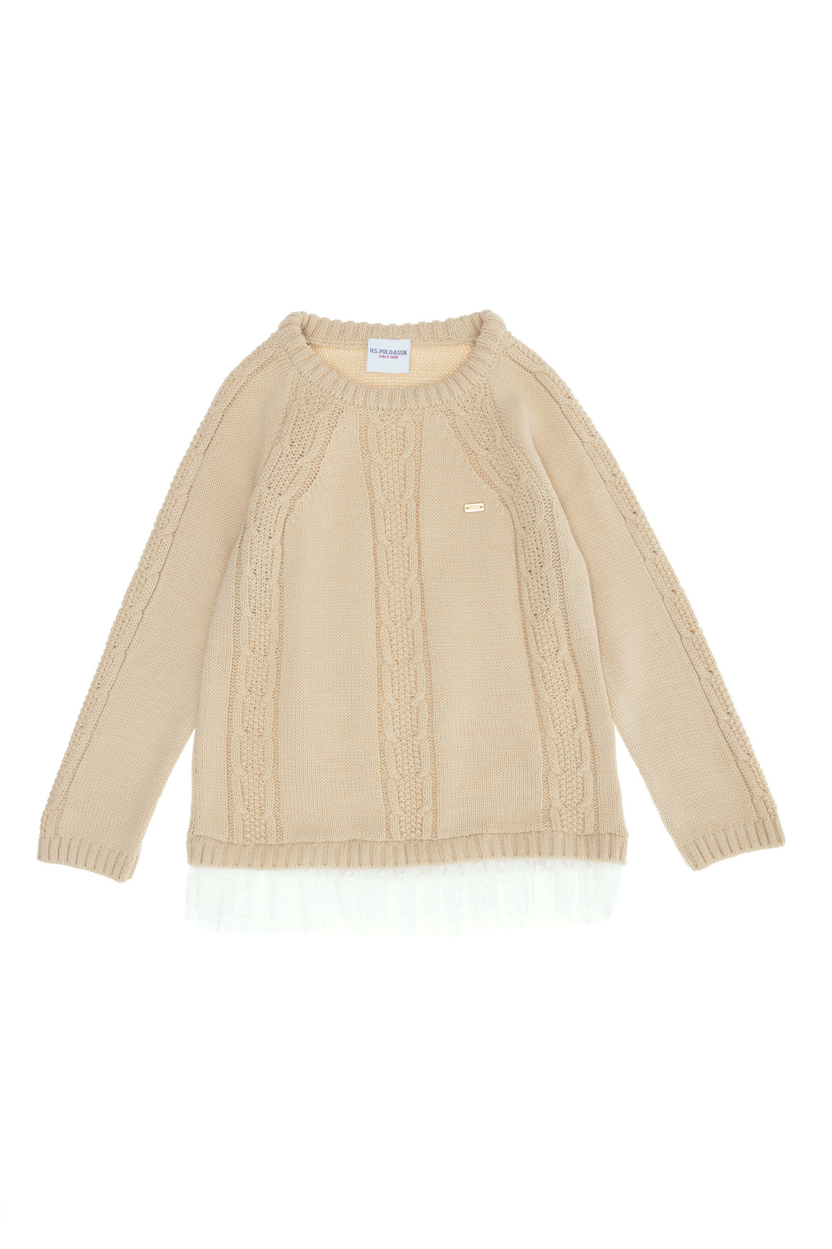 U.S. Polo Assn.-Pulover crem Melange pentru fete - 50254081 -VR159 1