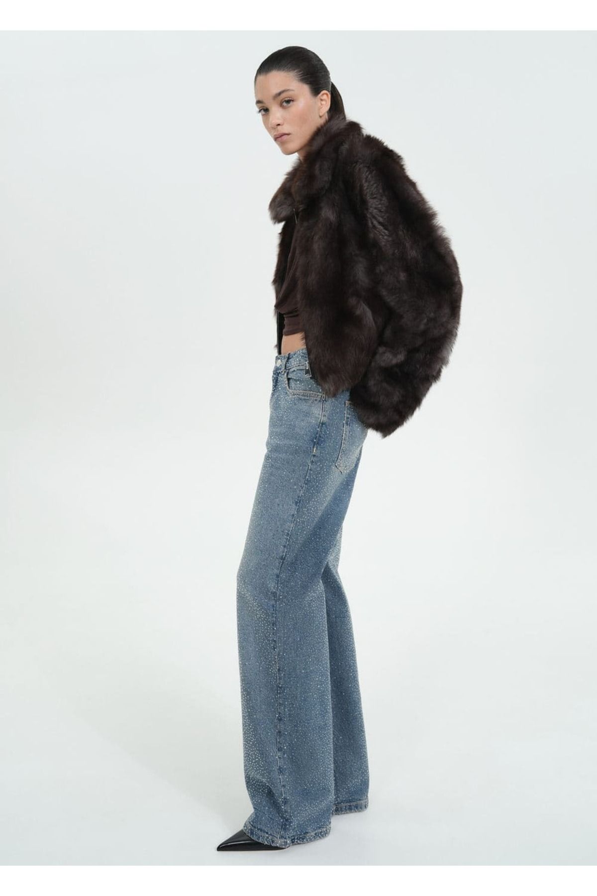 MANGO Woman-Pantaloni drepti din denim strass 8
