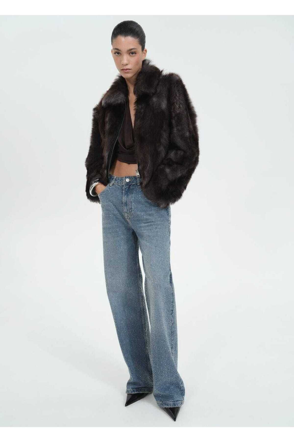 MANGO Woman-Pantaloni drepti din denim strass 2