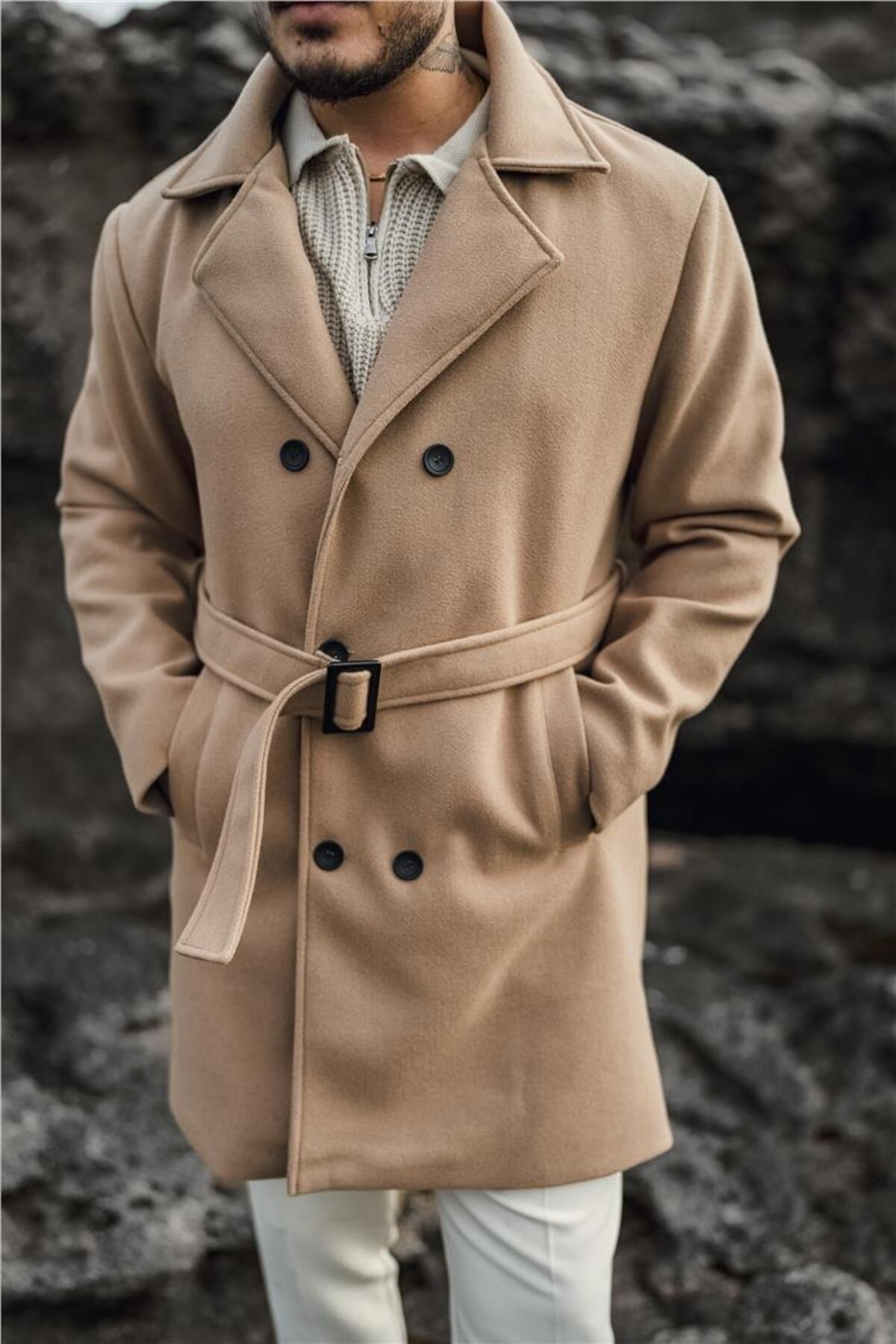 OUTFİT MAN-Beige Men's Cashew Coat 6