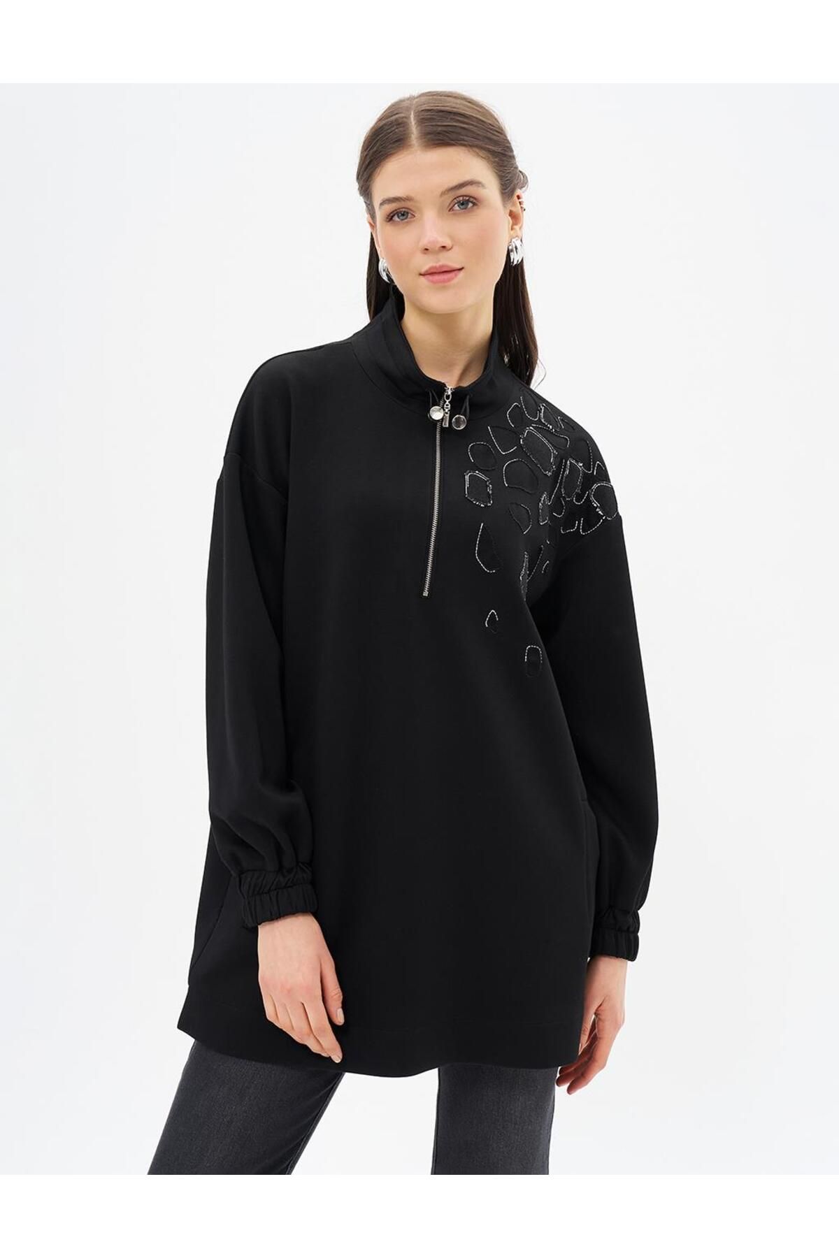 Kayra-Black Scuba Tunic - Embroidery Applique 5